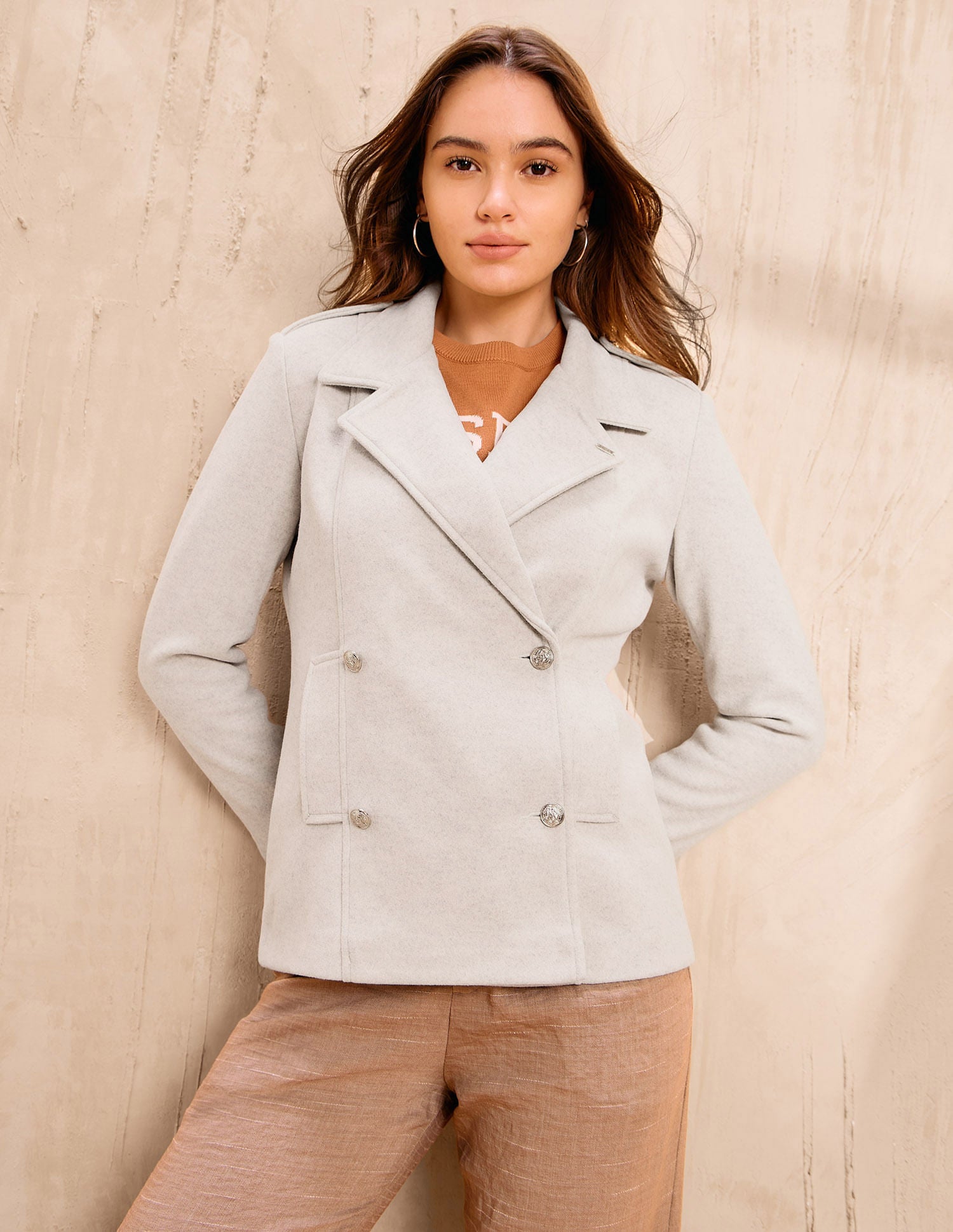 Solid Regular Fit Double Breasted Jacket