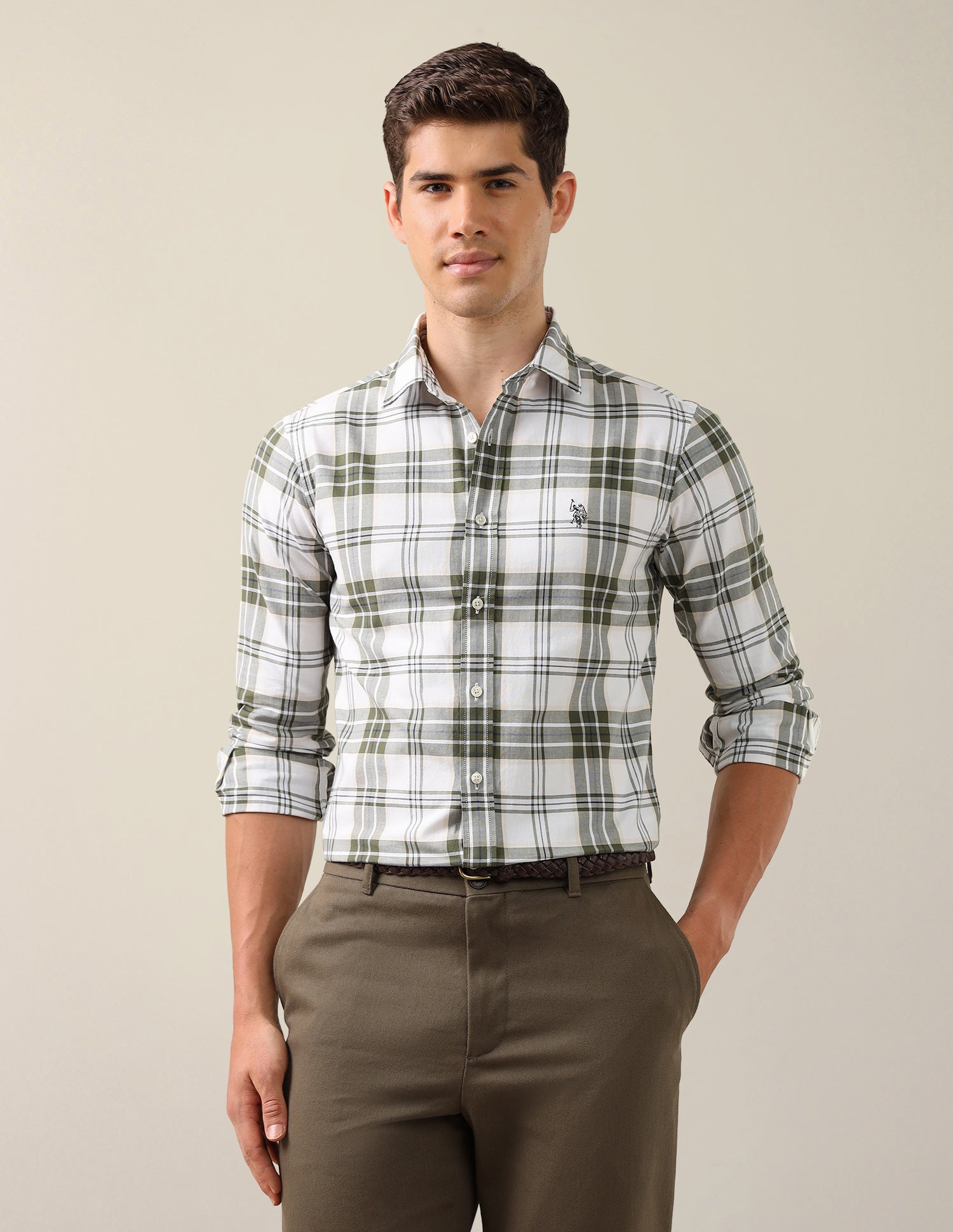 Plaid Checked Tailored Fit Shirt Olive - U.S. Polo Assn. India | Large