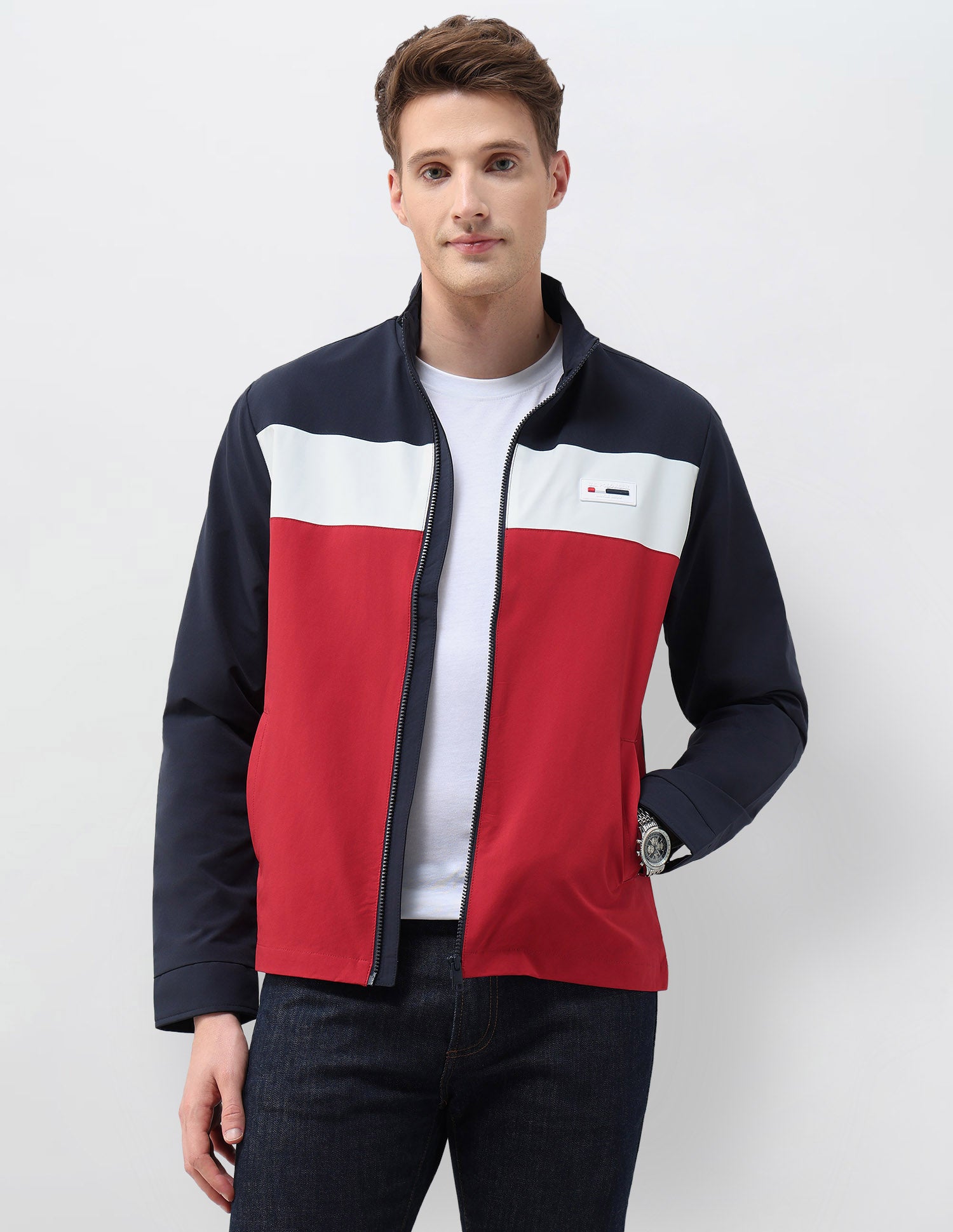 Colour Blocked Regular Fit Casual Jacket