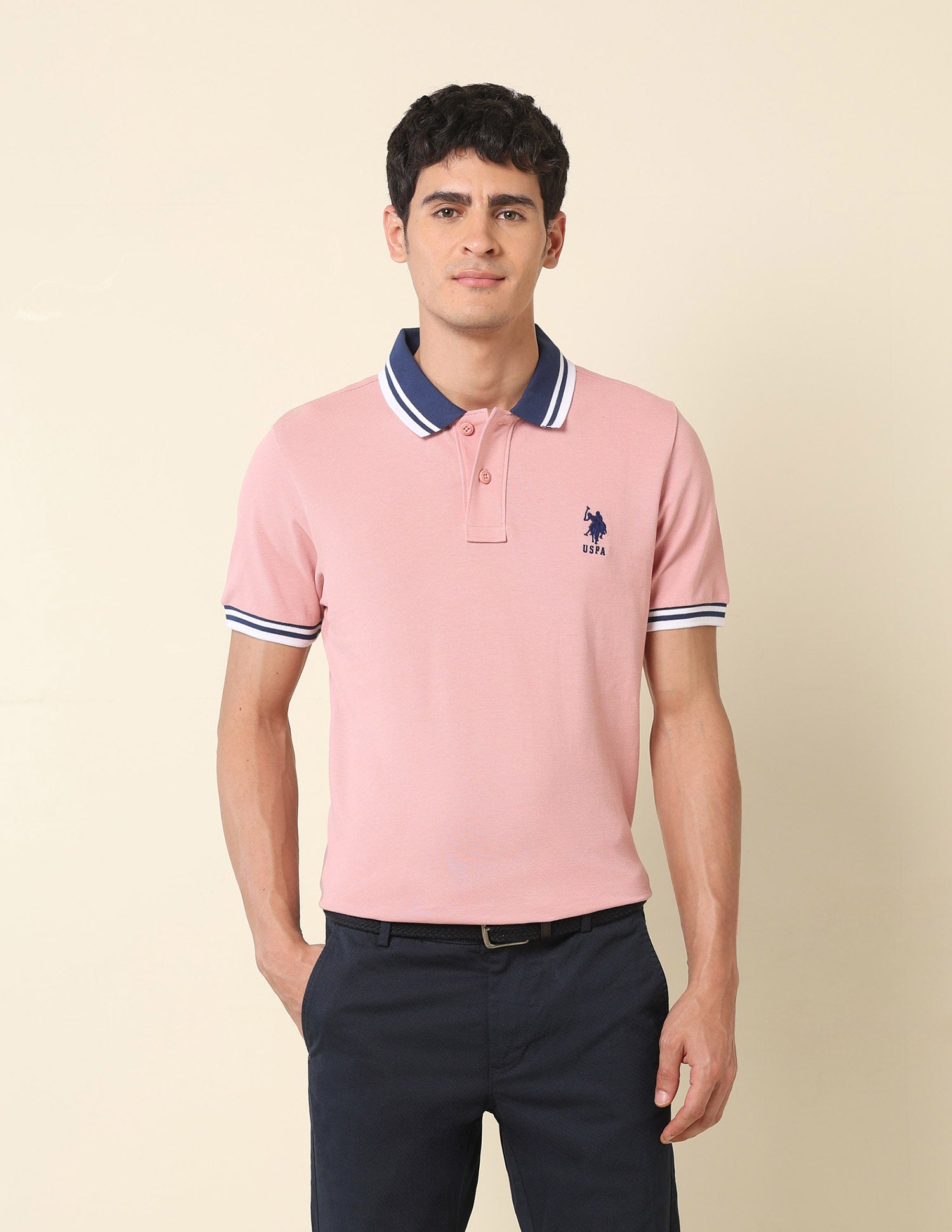 Pure Cotton Slim Fit Classic Polo Shirt Light Pink - U.S. Polo Assn. India | Large