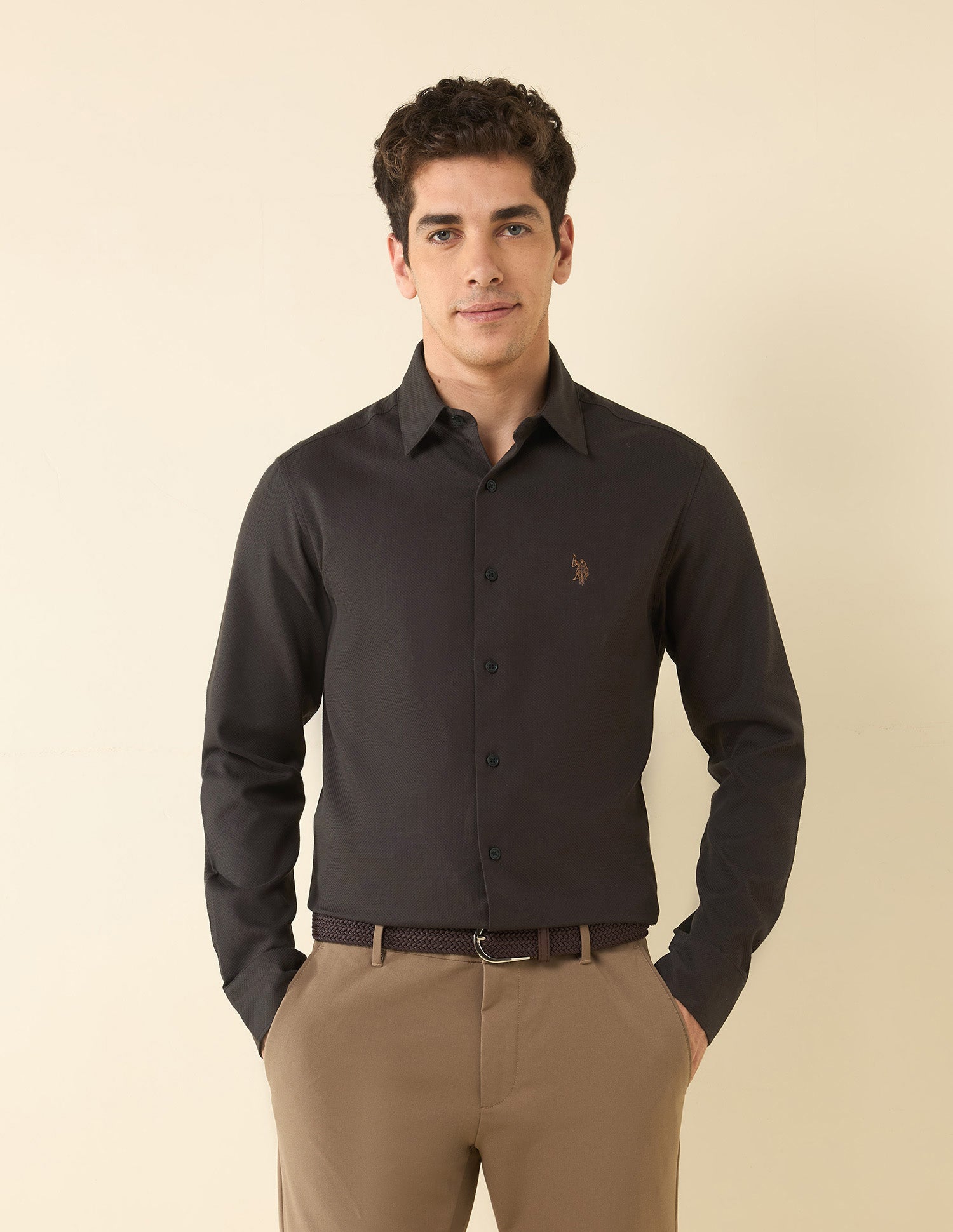 Textured Tailored Fit Shirt Choco - U.S. Polo Assn. India | Large