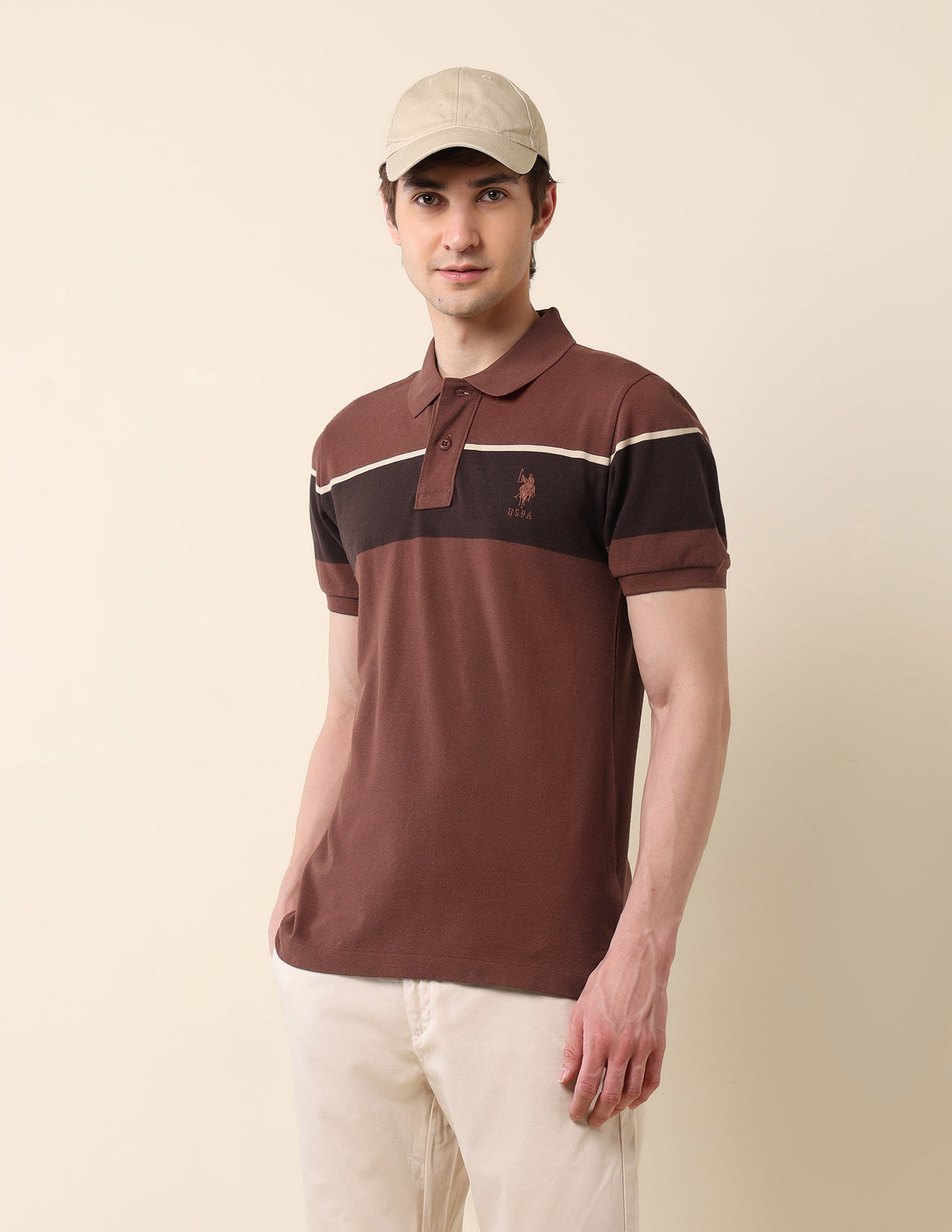Colourblocked Classic Polo Shirt Light Brown - U.S. Polo Assn. India | Large