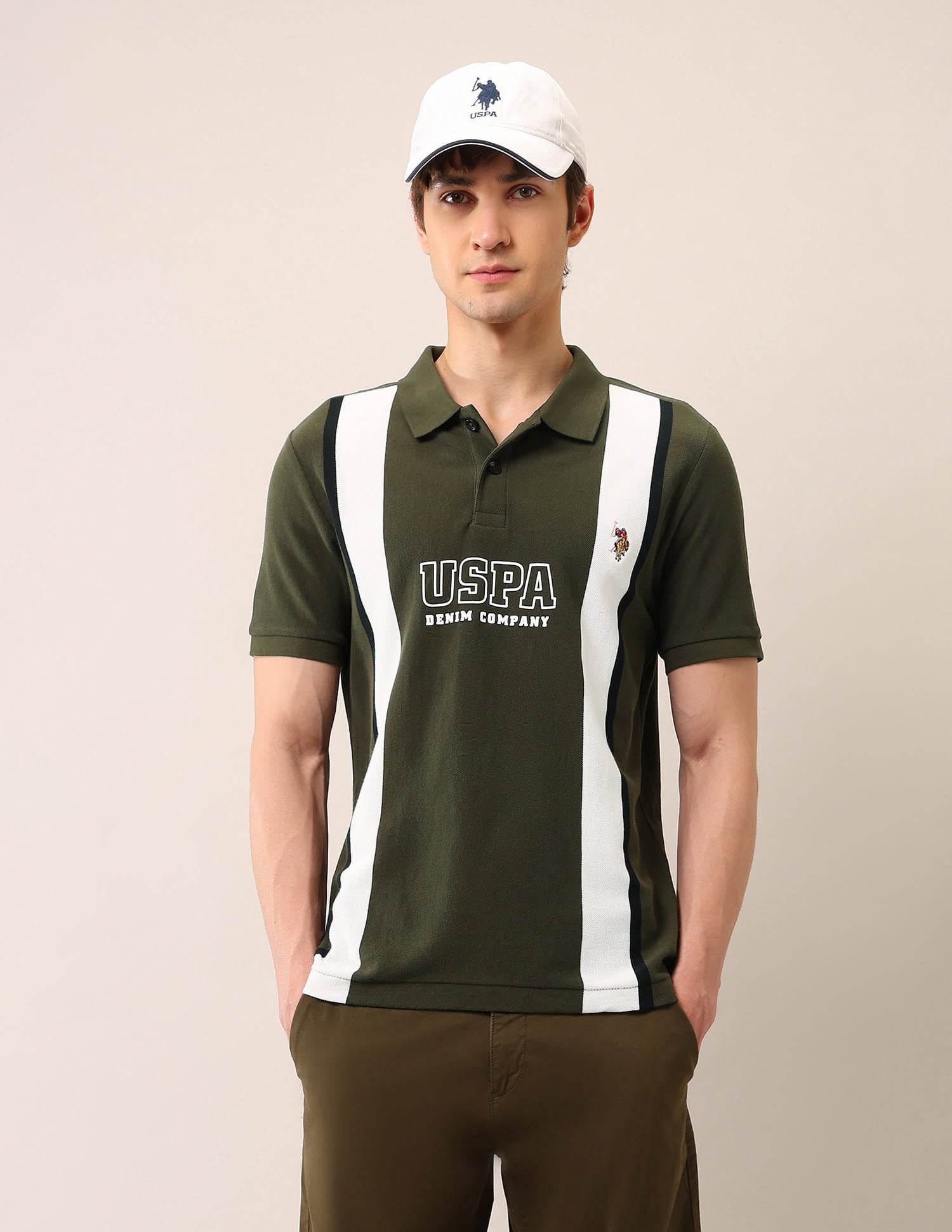 Colourblocked Pure Cotton Polo Shirt Olive - U.S. Polo Assn. India | Large