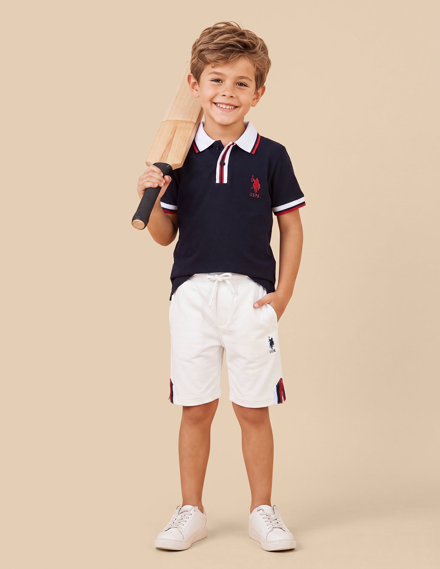 Solid Mid Rise Shorts Off White - U.S. Polo Assn. India | Large