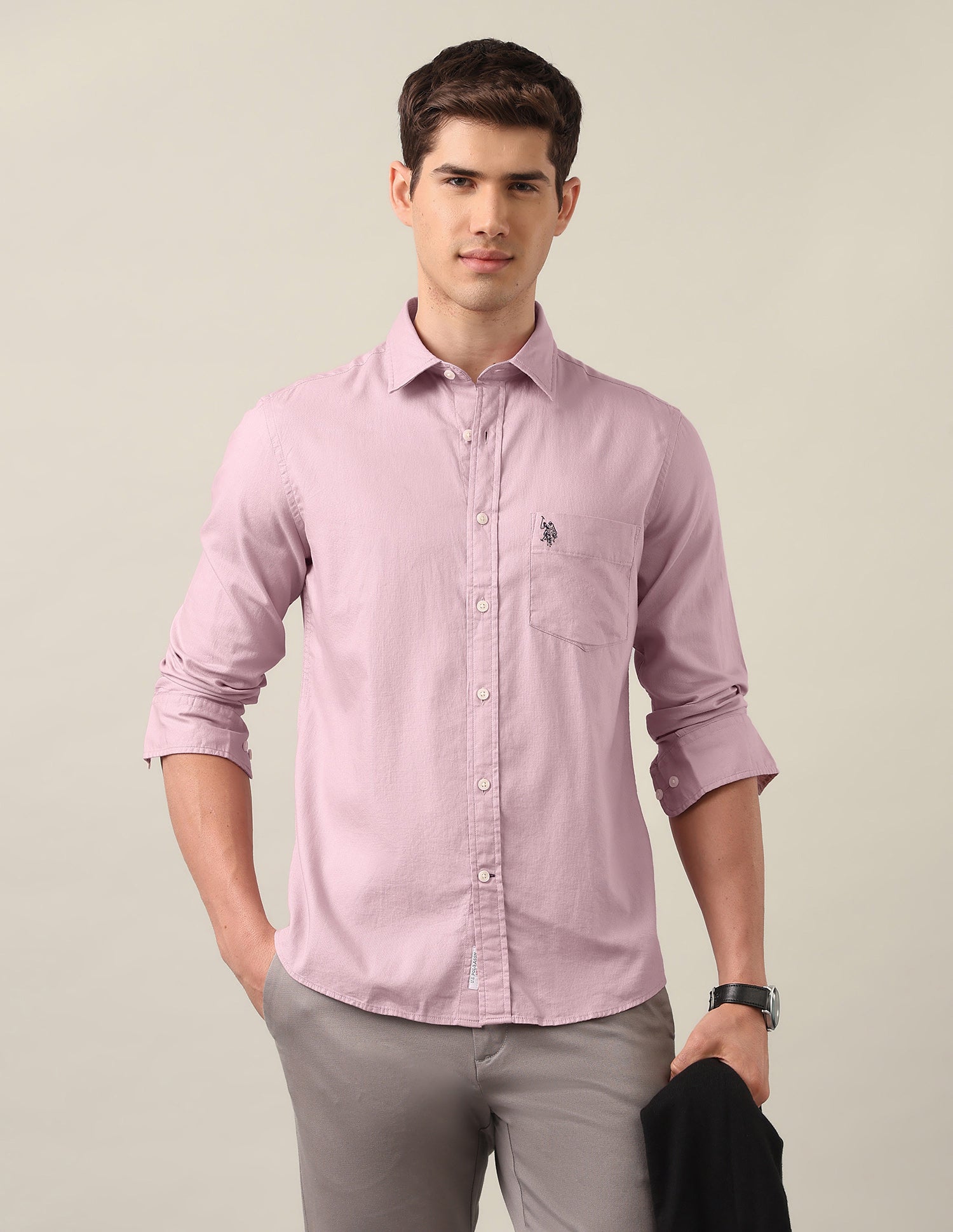 Tailored Fit Solid Shirt Pink - U.S. Polo Assn. India | Large