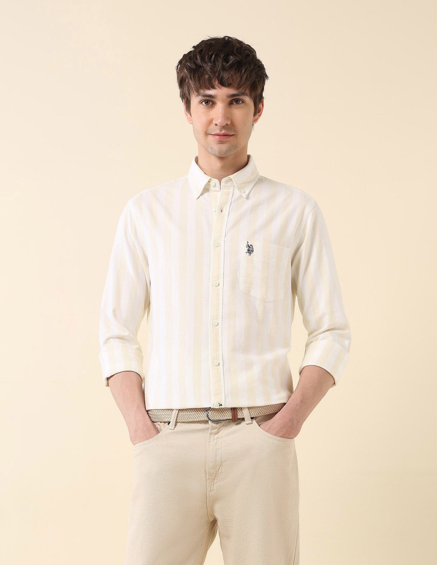 Vertical Striped Oxford Shirt Yellow - U.S. Polo Assn. India | Large