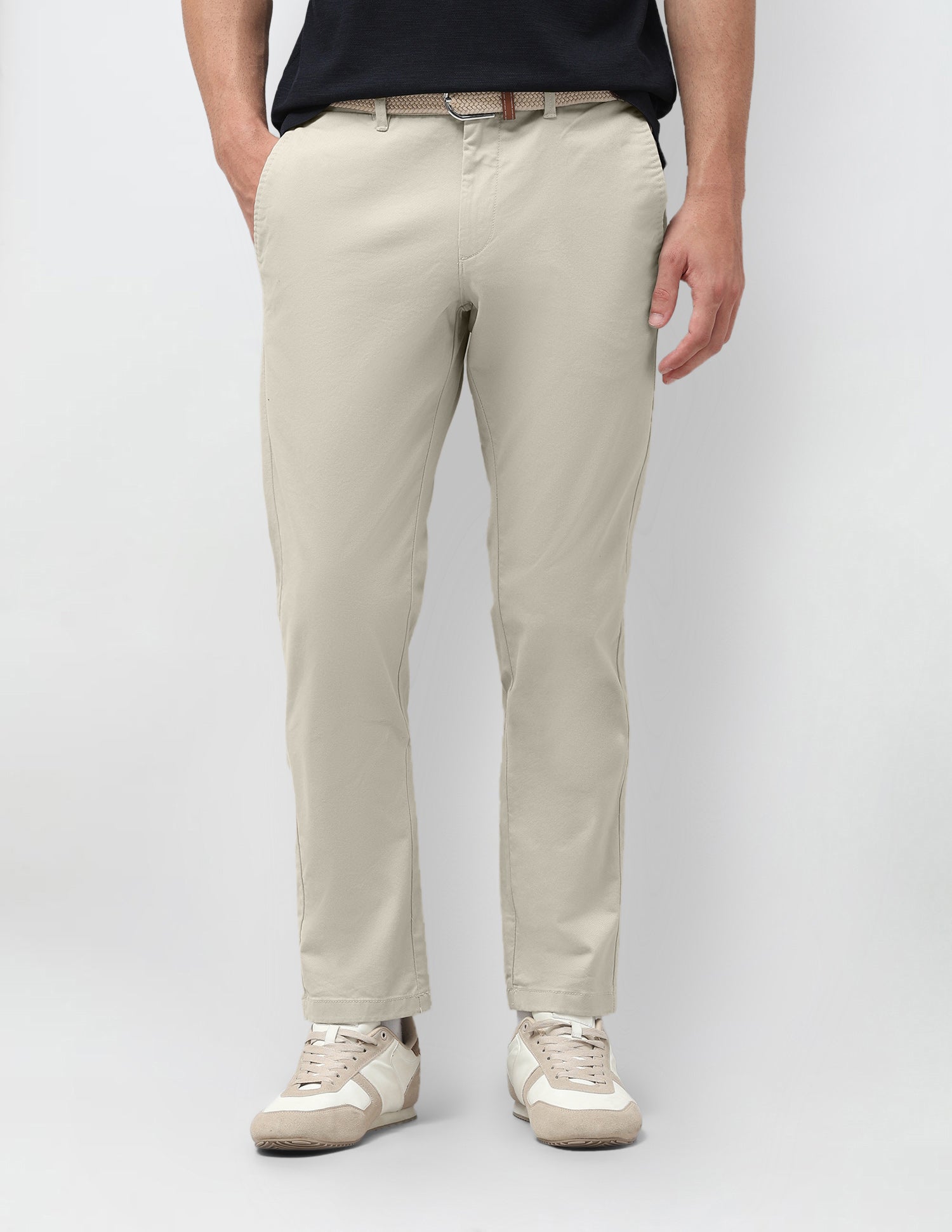 Slim Fit Satin Trousers Stone - U.S. Polo Assn. India | Large