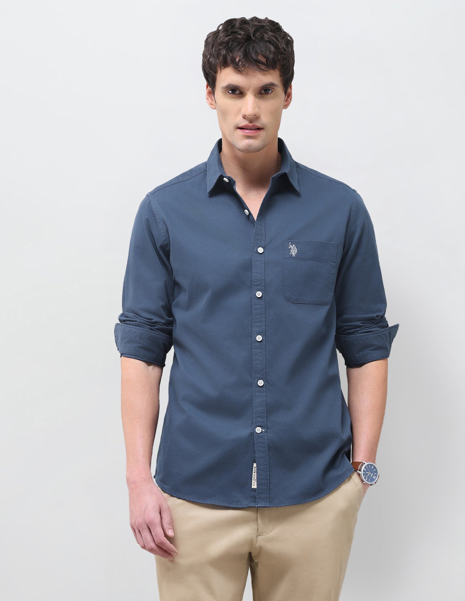 Solid Regular Fit Shirt Blue - U.S. Polo Assn. India | Large
