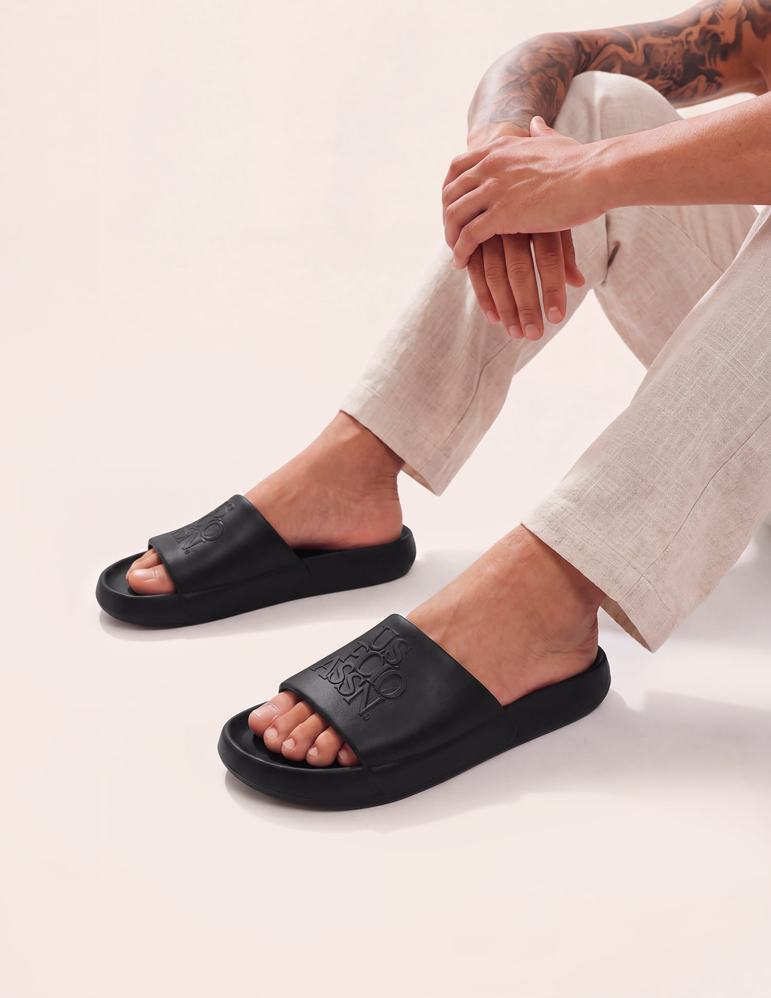 Brand Embossed Luna Sliders Black - U.S. Polo Assn. India | Large