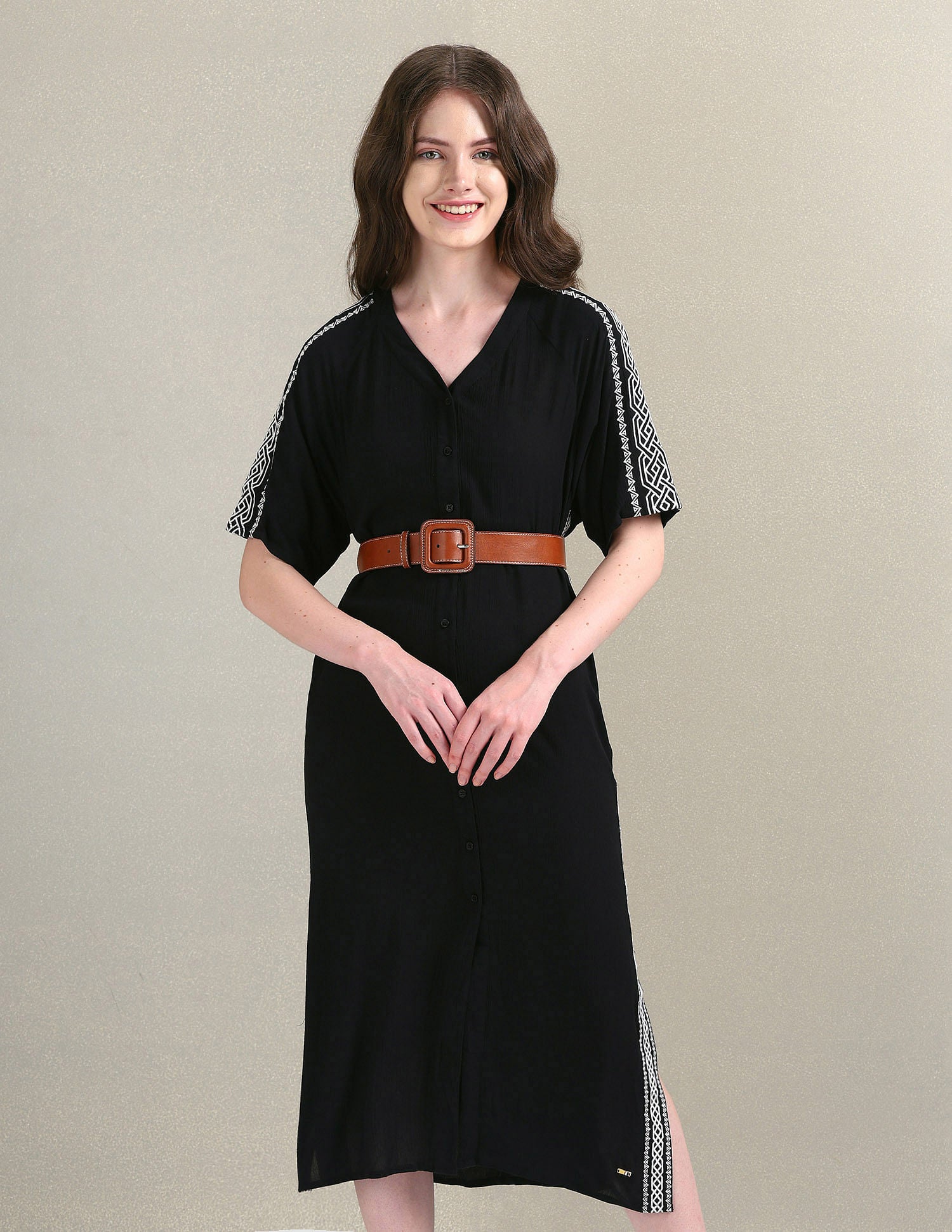 Crinkle Viscose Embroidered Dress Black - U.S. Polo Assn. India | Large