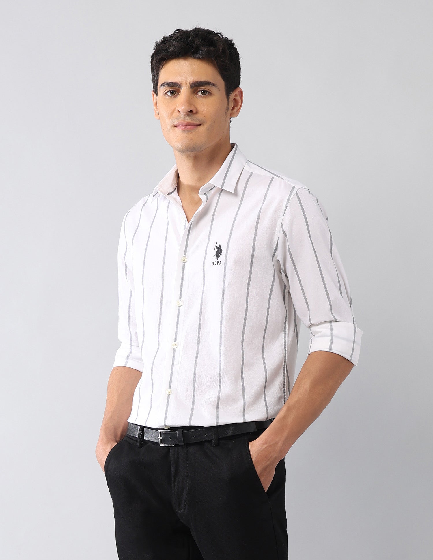 Vertical Striped Dobby Regular Fit Shirt White - U.S. Polo Assn. India | Large