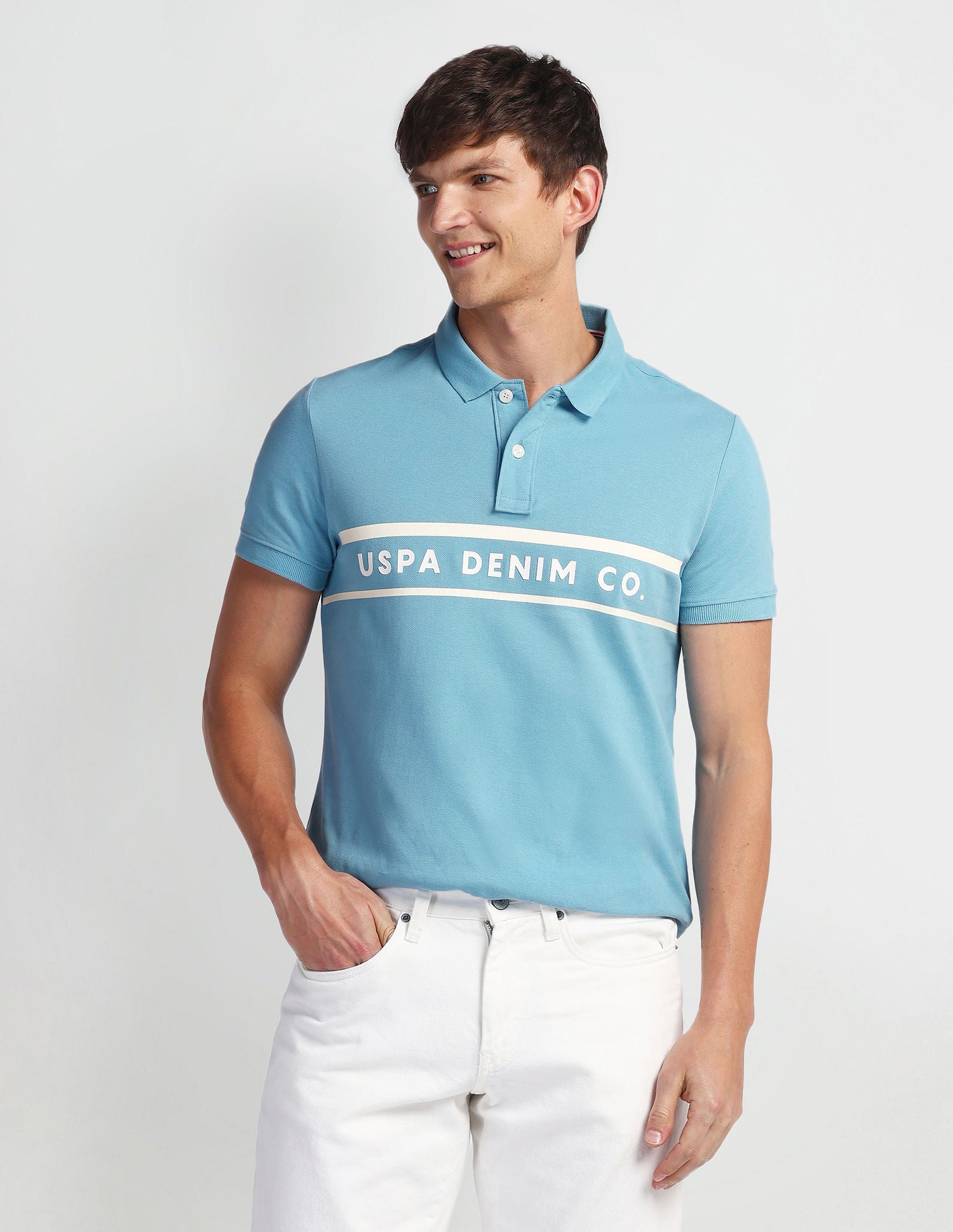 Brand Print Pique Polo Shirt Blue - U.S. Polo Assn. India | Large