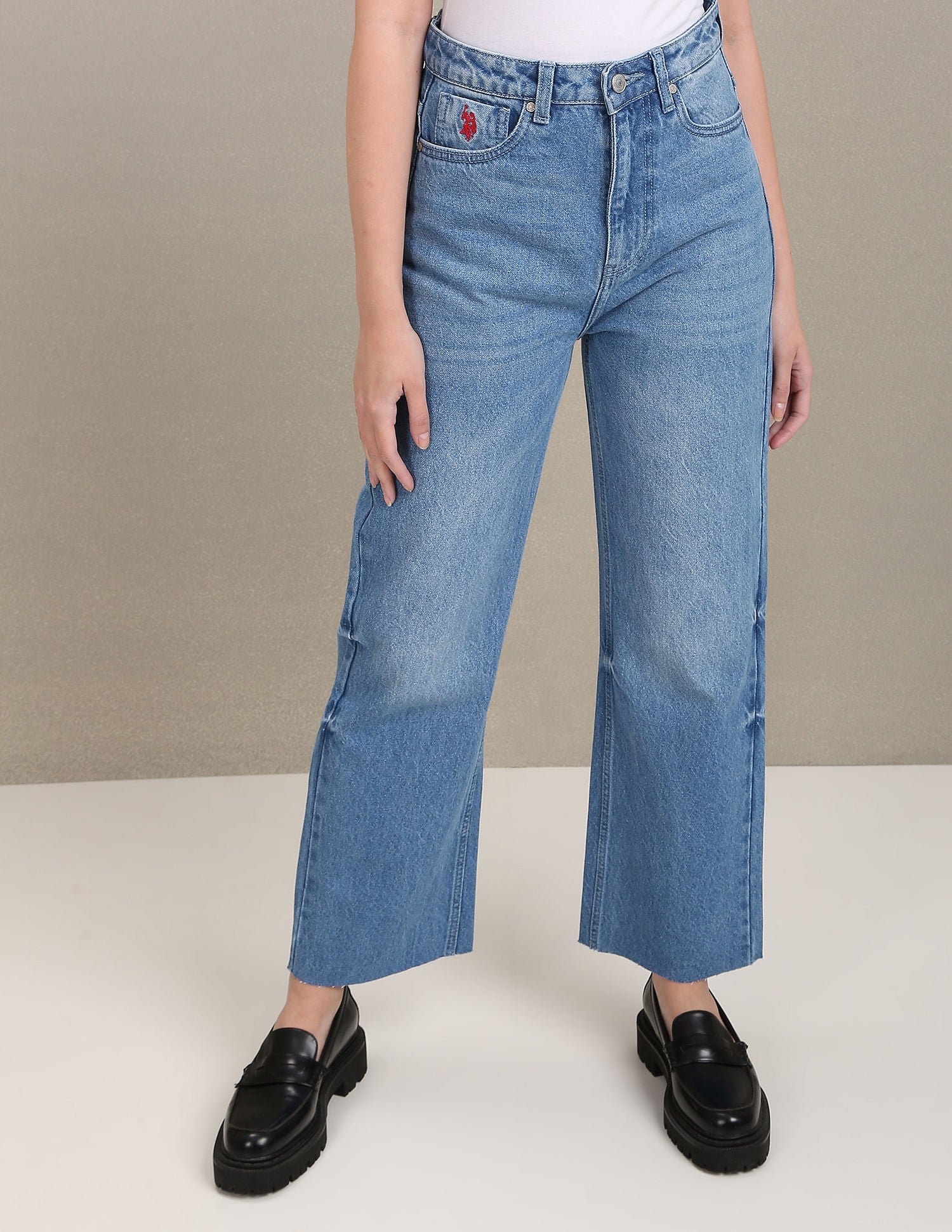 Stone Wash Wide Leg Jeans Blue - U.S. Polo Assn. India | Large