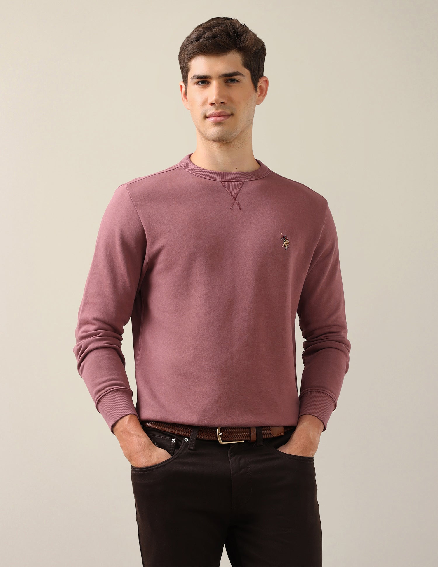 Solid Regular Fit Sweatshirt Peach - U.S. Polo Assn. India | Large