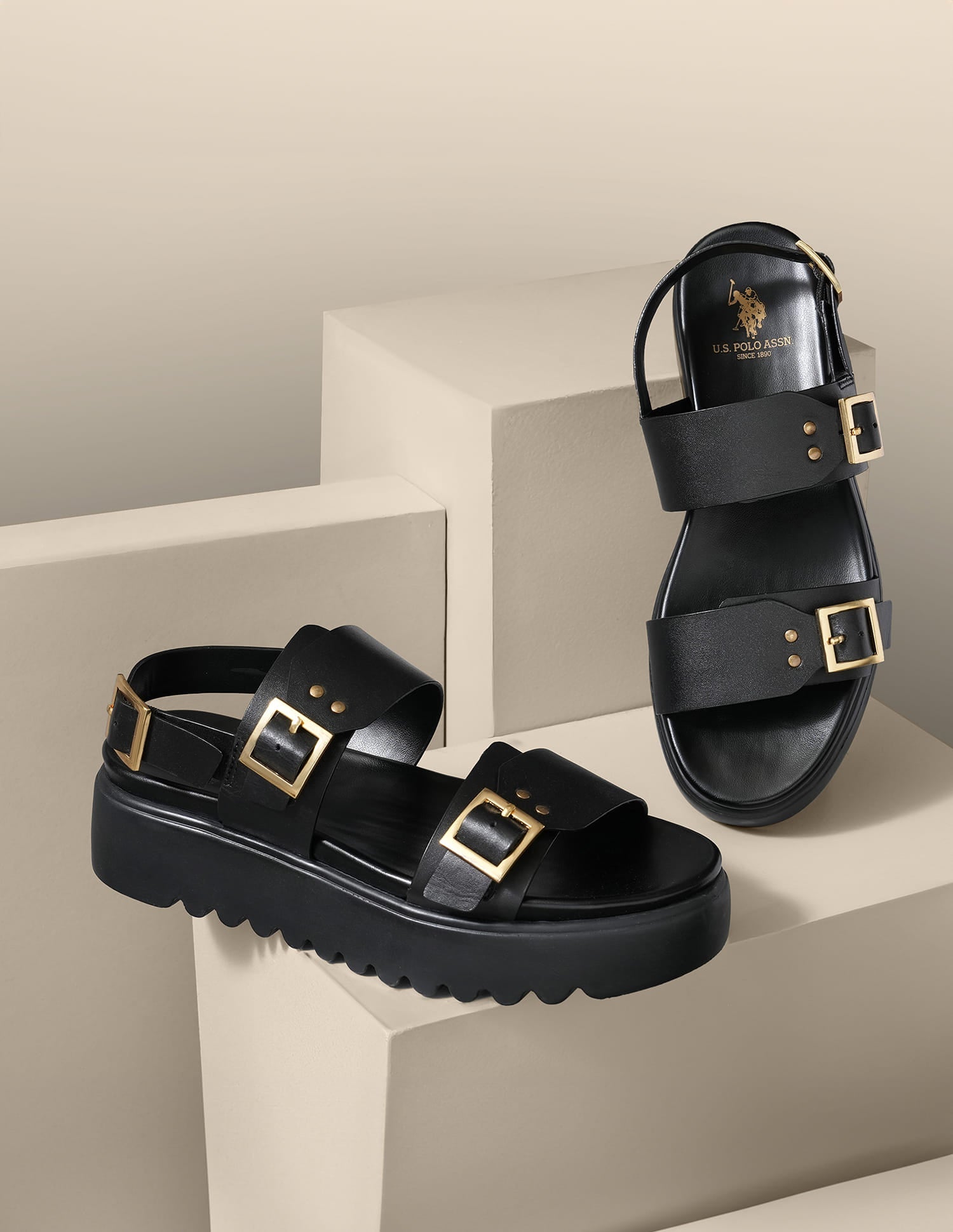 Men Maisie Open Toe Sandals Black - U.S. Polo Assn. India | Large