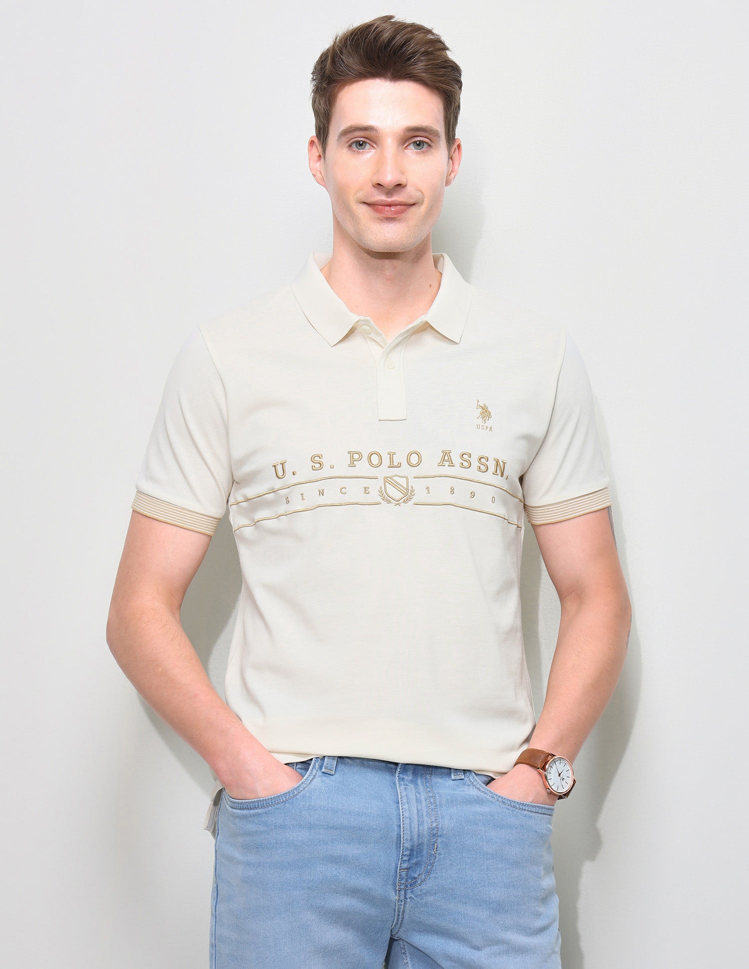 Brand Embroidered Slim Fit Polo Shirt