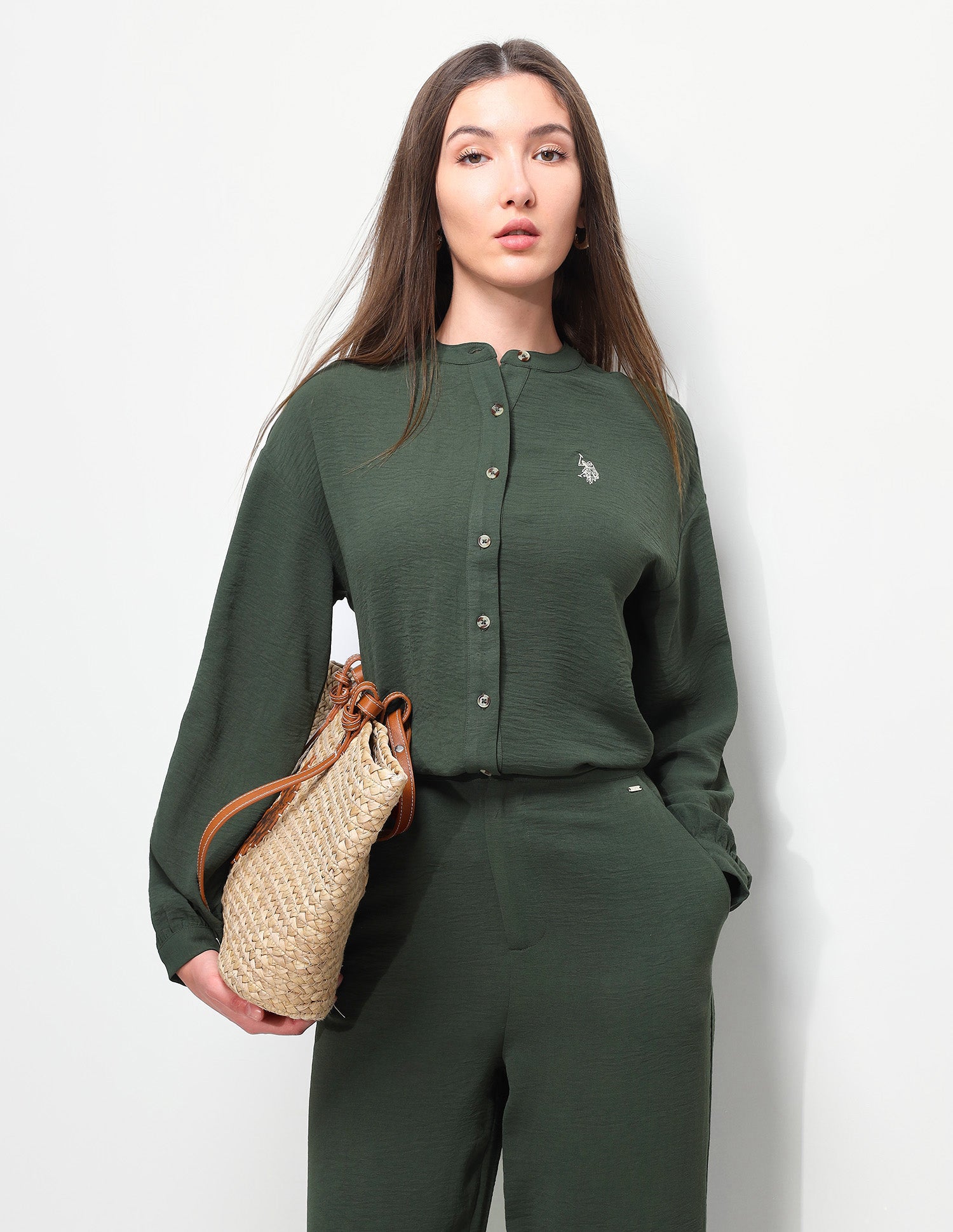 Solid Relaxed Fit Mandarin Shirt