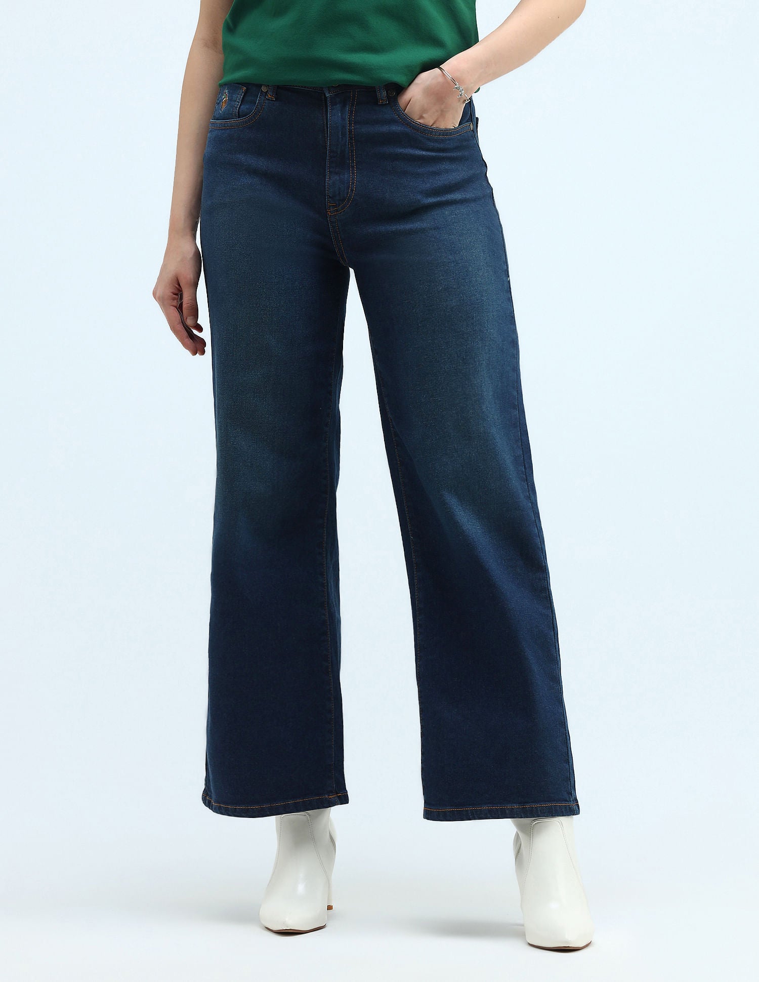 High Rise Wide Leg Jeans Dark Blue - U.S. POLO ASSN. | Large