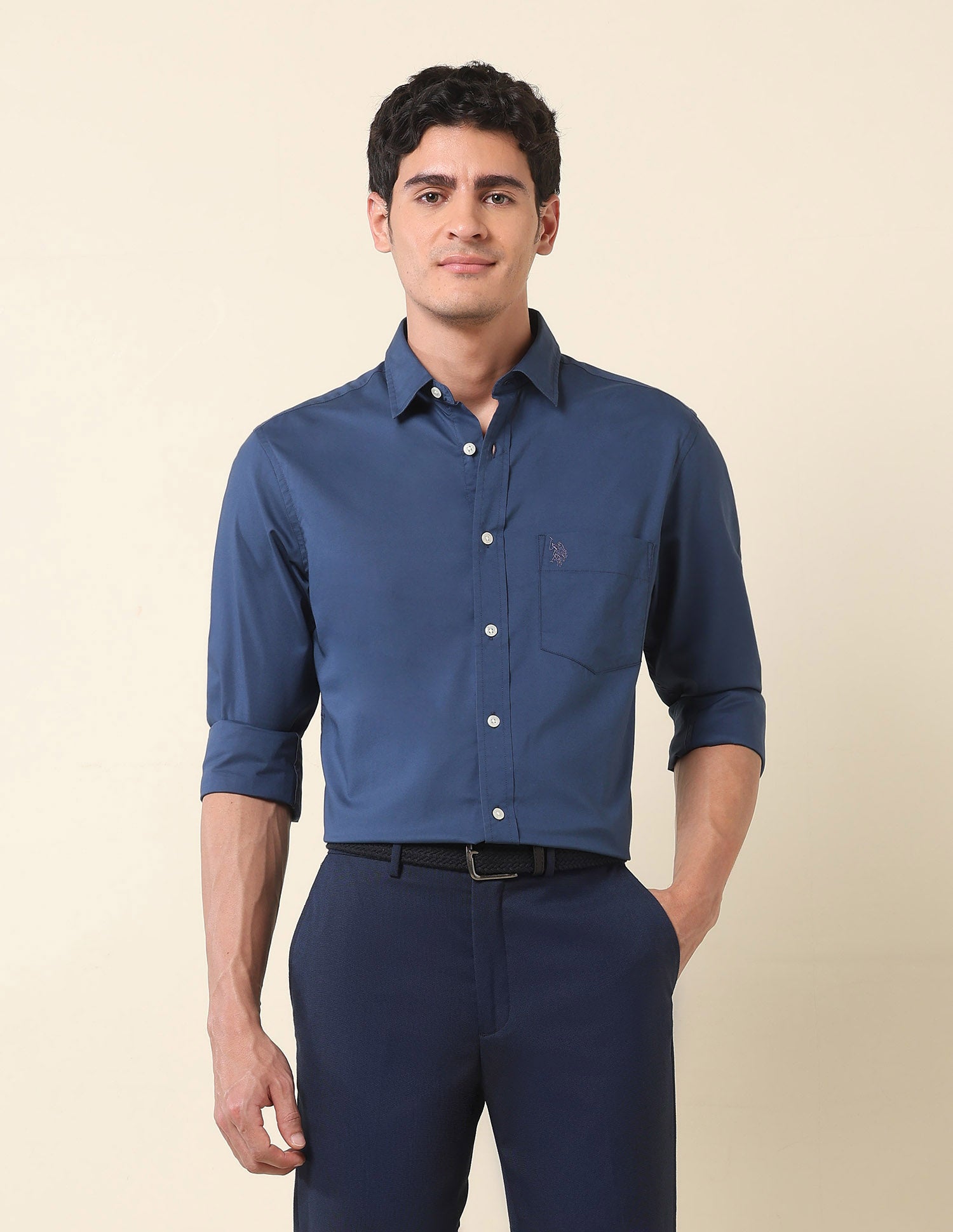 Tailored Fit Solid Shirt Blue - U.S. Polo Assn. India | Large