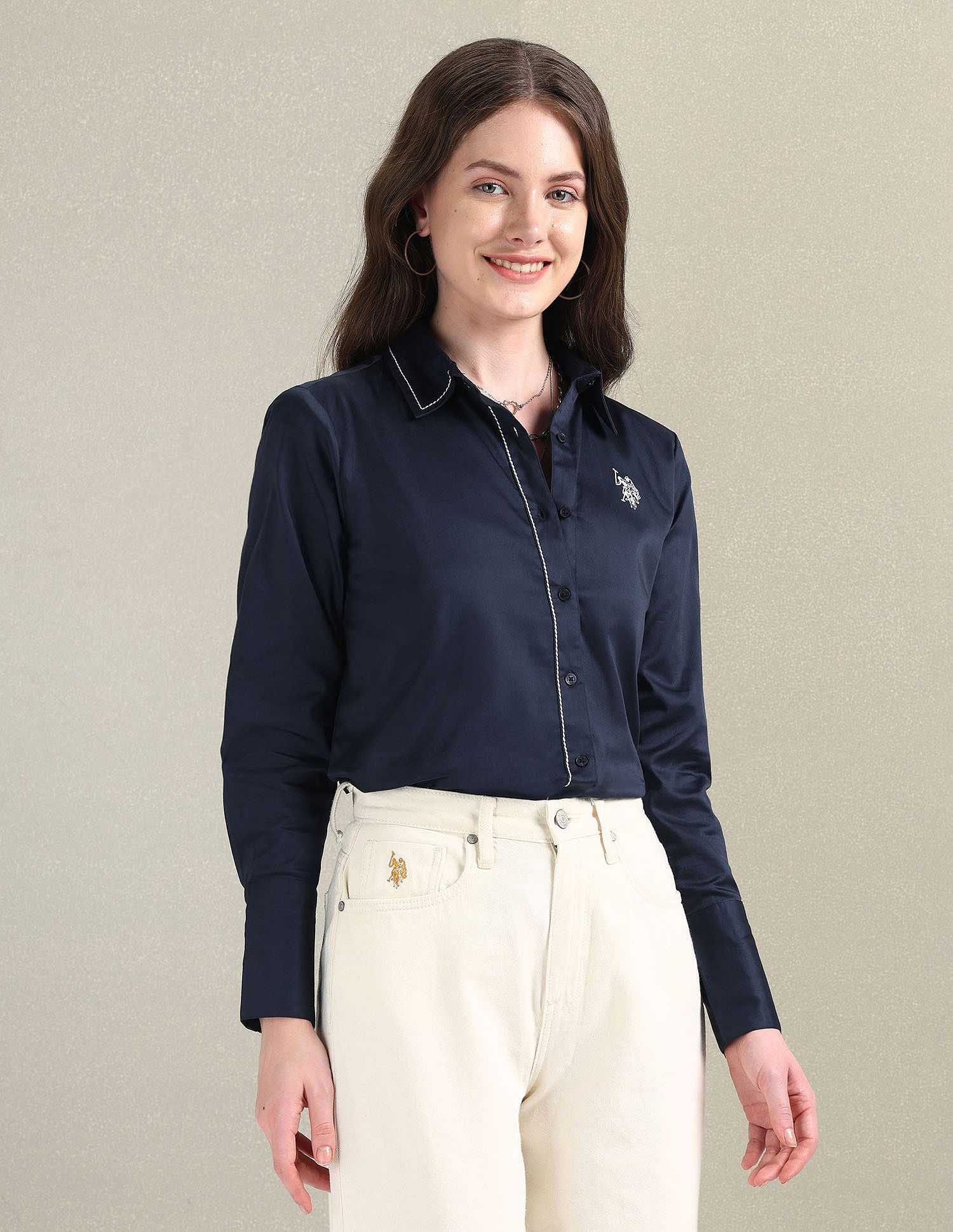 Contrast Saddle Stitch Cotton Shirt