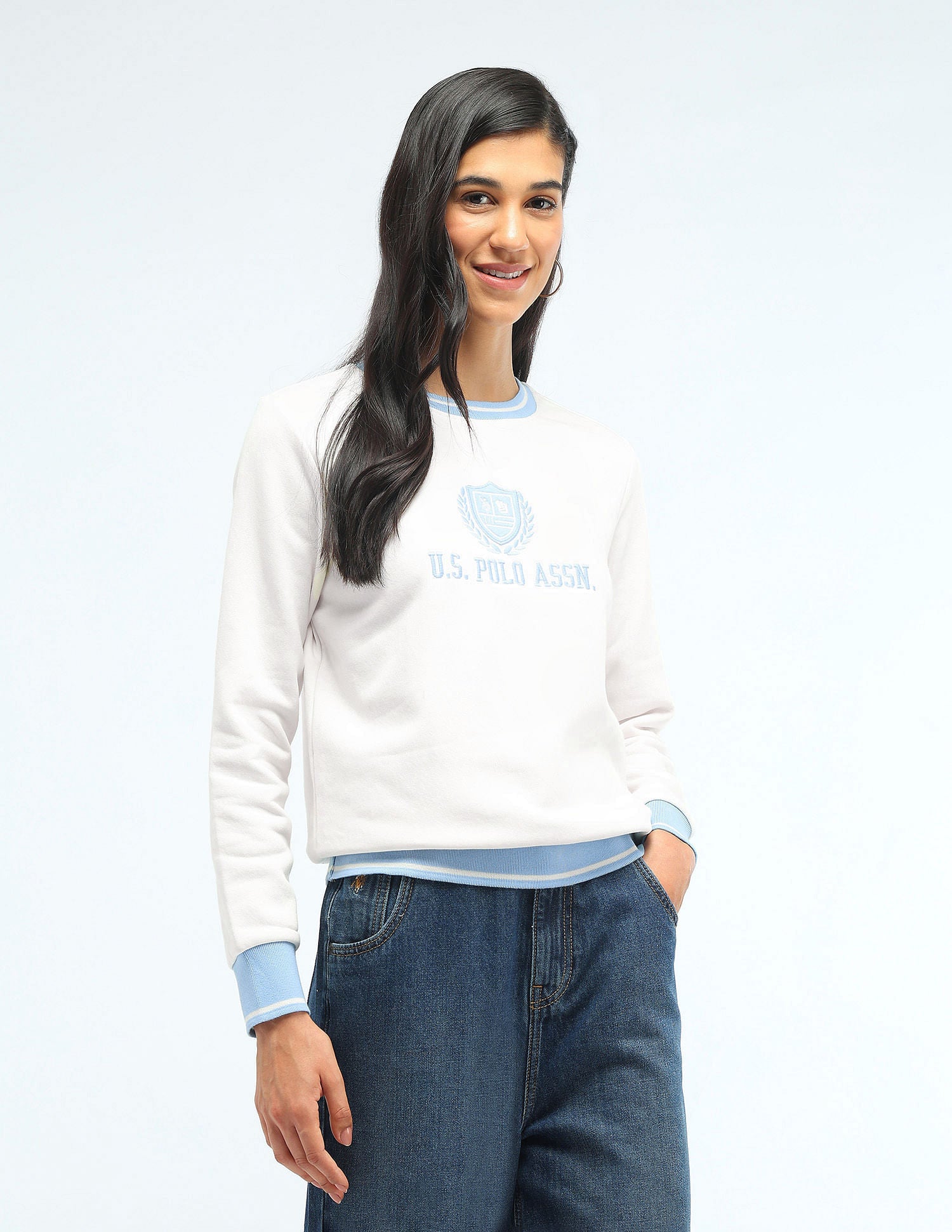 Brand Printed Regular Fit Sweatshirt Cream - U.S. Polo Assn. India | Large