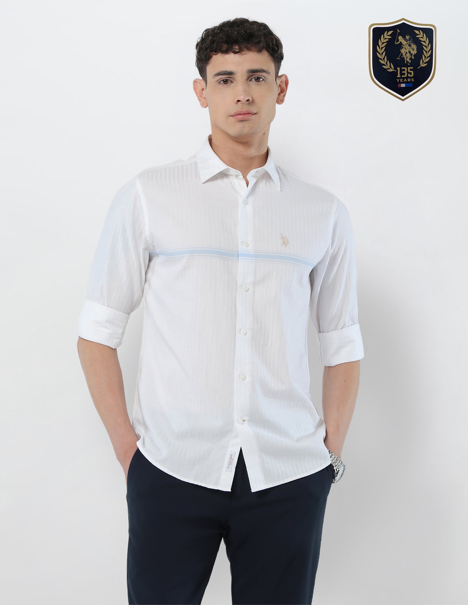 Self Design Vertical Striped Tailored Fit Shirt