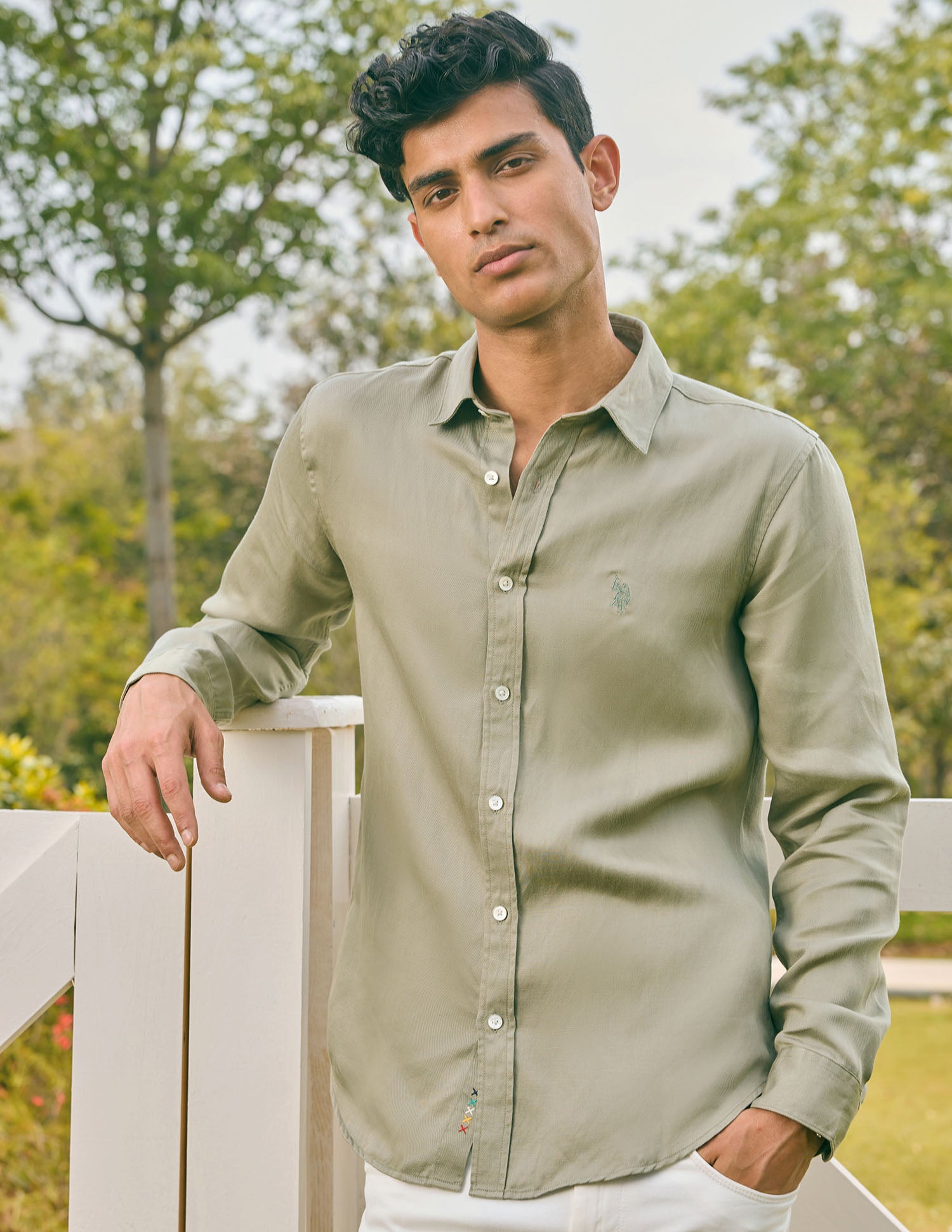 Pacho X Tailored Fit Twill Shirt Light Olive - U.S. POLO ASSN. | Large