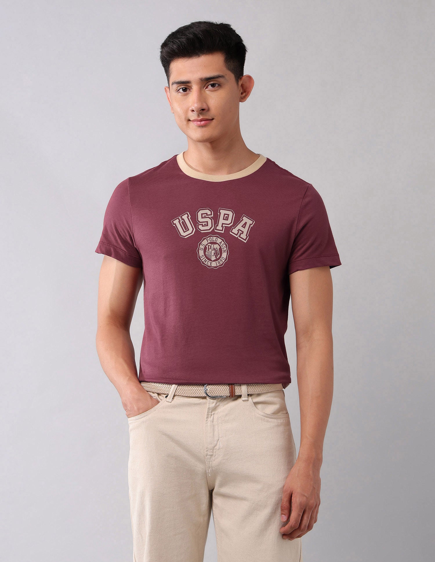 Muscle Fit Brand Printed T-Shirt Maroon - U.S. Polo Assn. India | Large