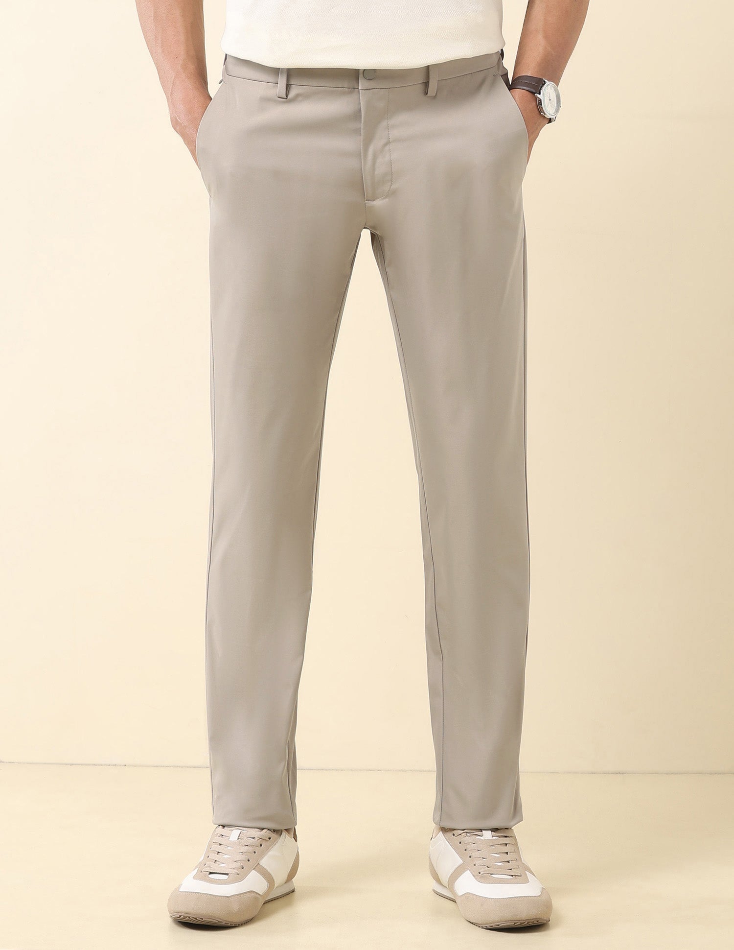 Solid Denver Slim Fit Trousers Stone - U.S. Polo Assn. India | Large