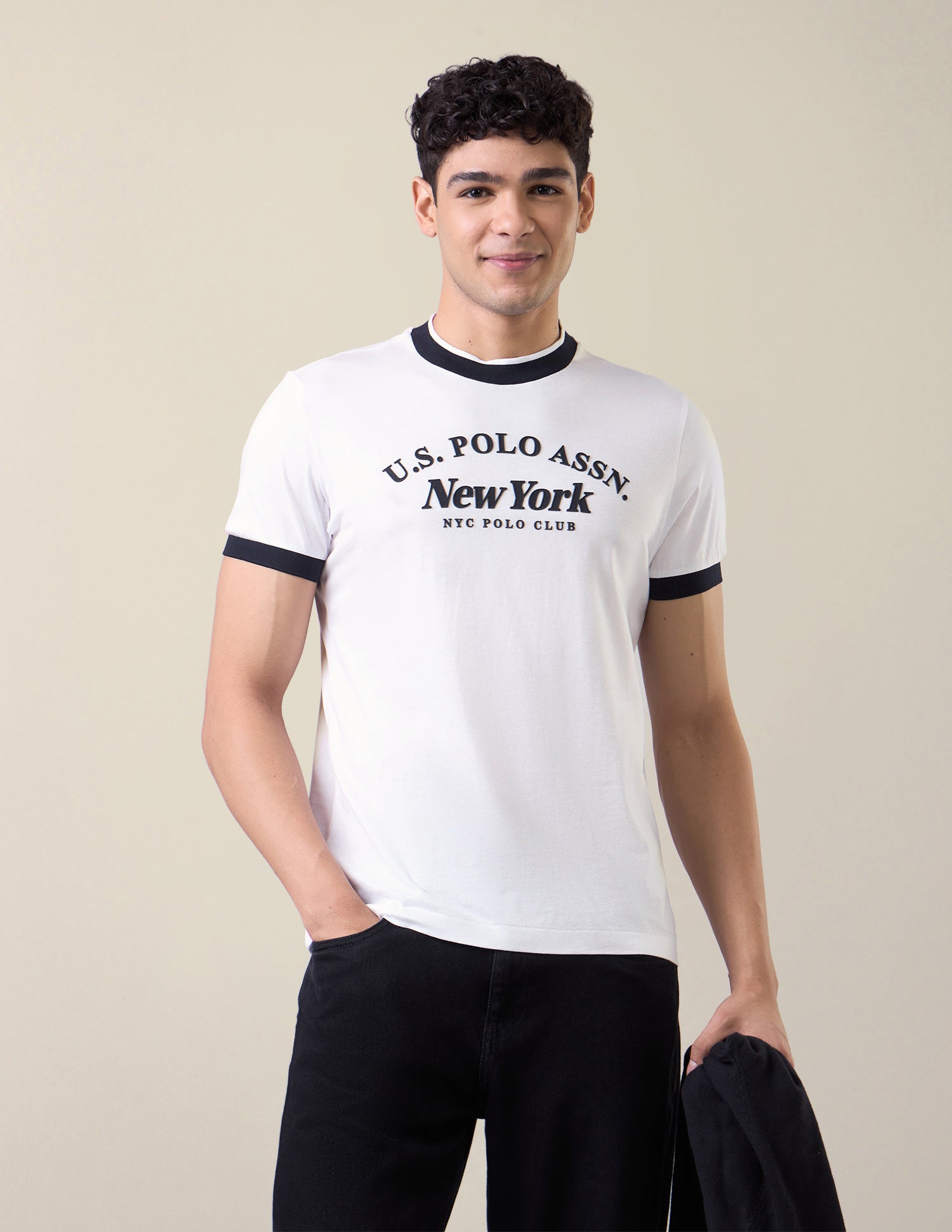 Typographic Brand Printed Slim Fit T-Shirt White - U.S. Polo Assn. India | Large