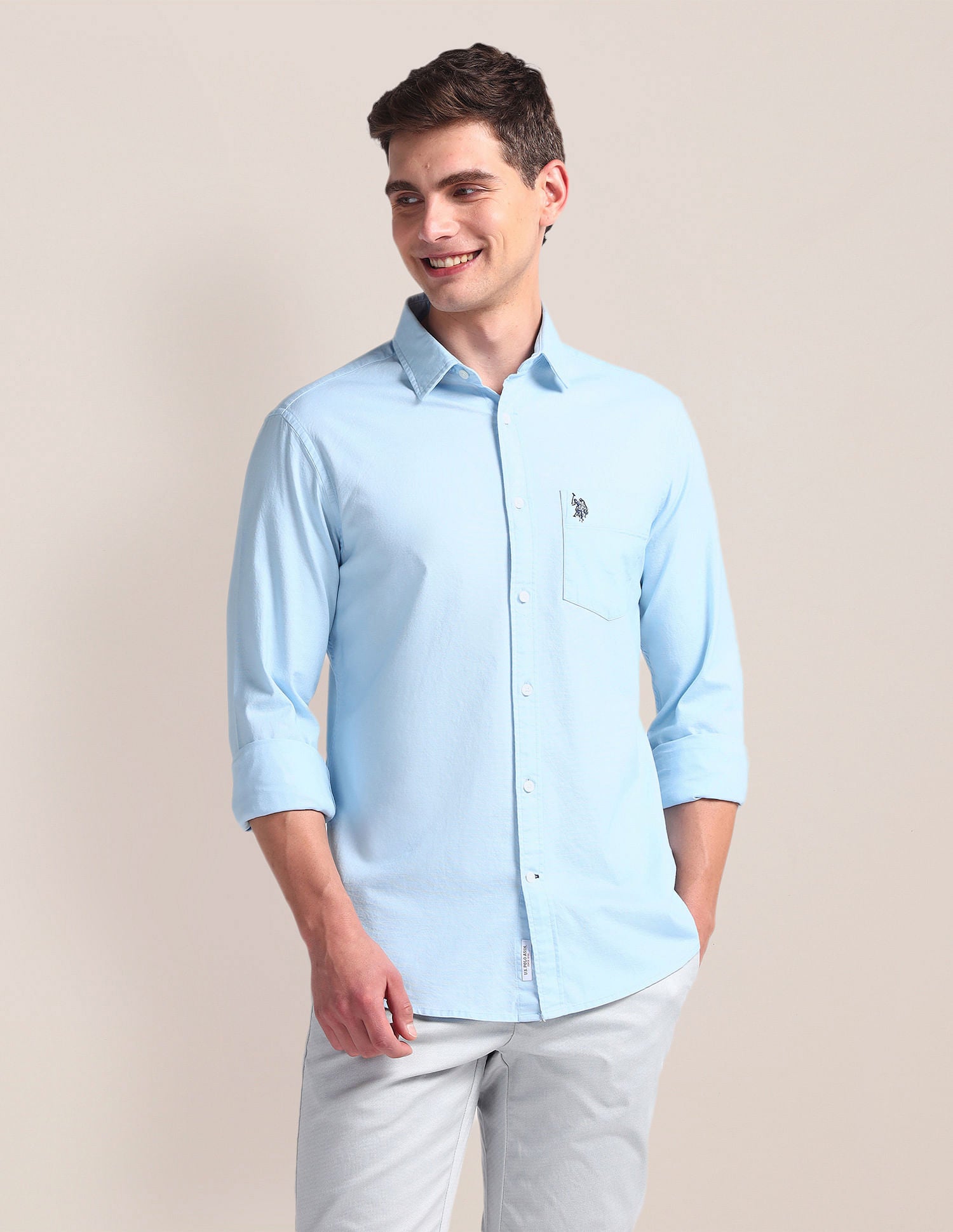 Solid Dobby Shirt Blue - U.S. Polo Assn. India | Large