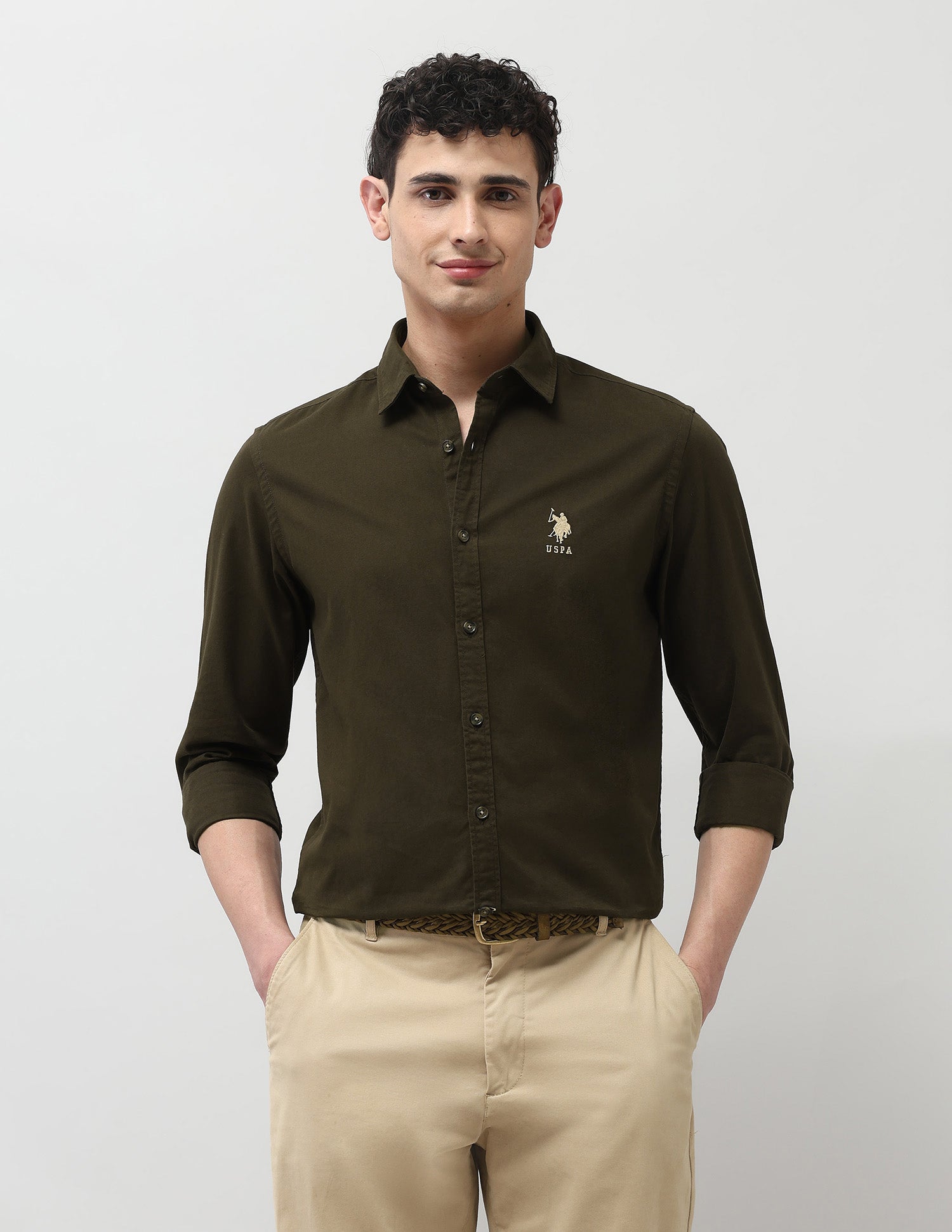 Twill Pure Cotton Shirt Green - U.S. Polo Assn. India | Large