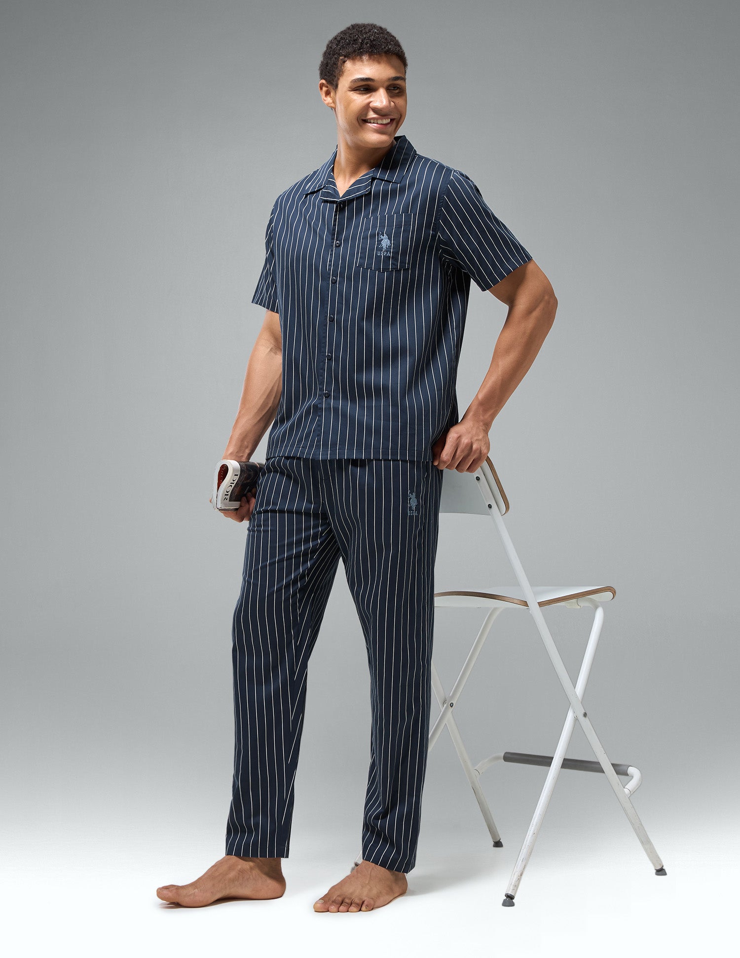 Pure Cotton Striped OESS03 Sleep Set Navy - U.S. Polo Assn. India | Large