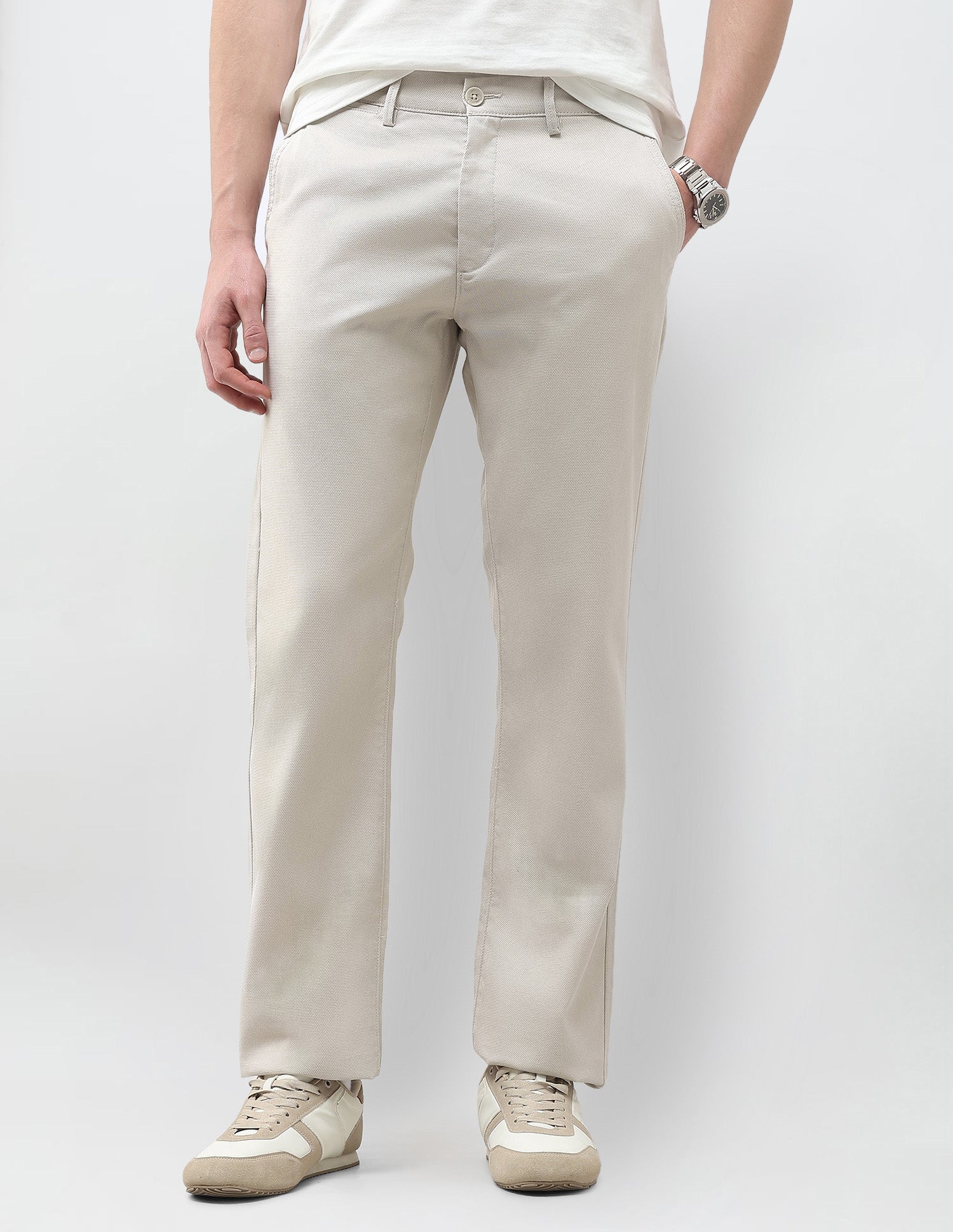 Riley Straight Fit Satin Trousers Stone - U.S. Polo Assn. India | Large