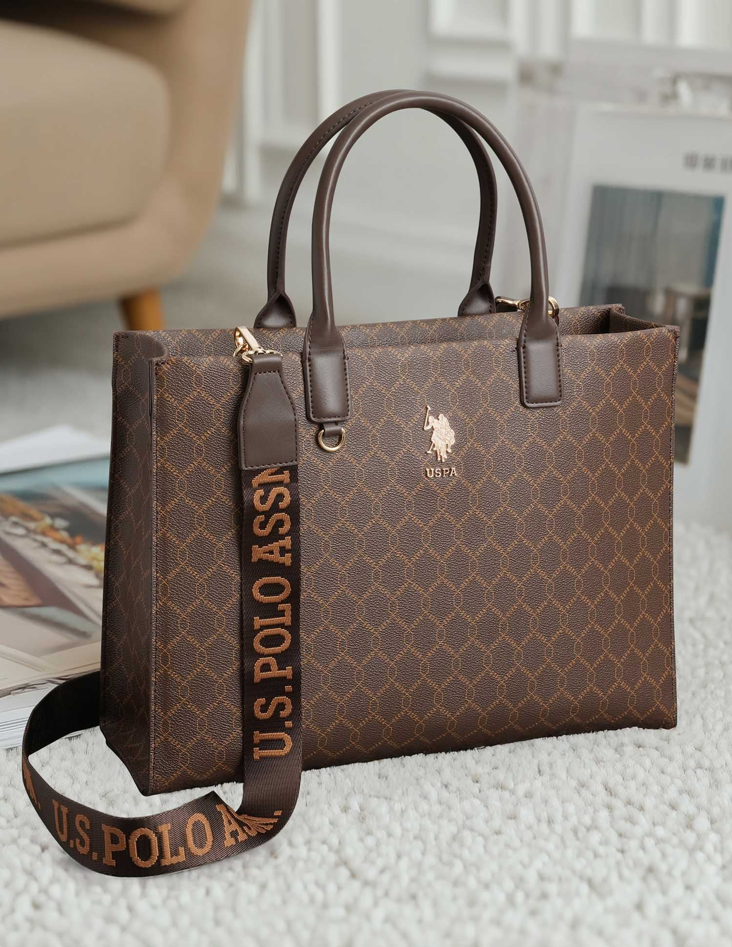 Madison Monogram Tote Bag Brown - U.S. POLO ASSN. | Large