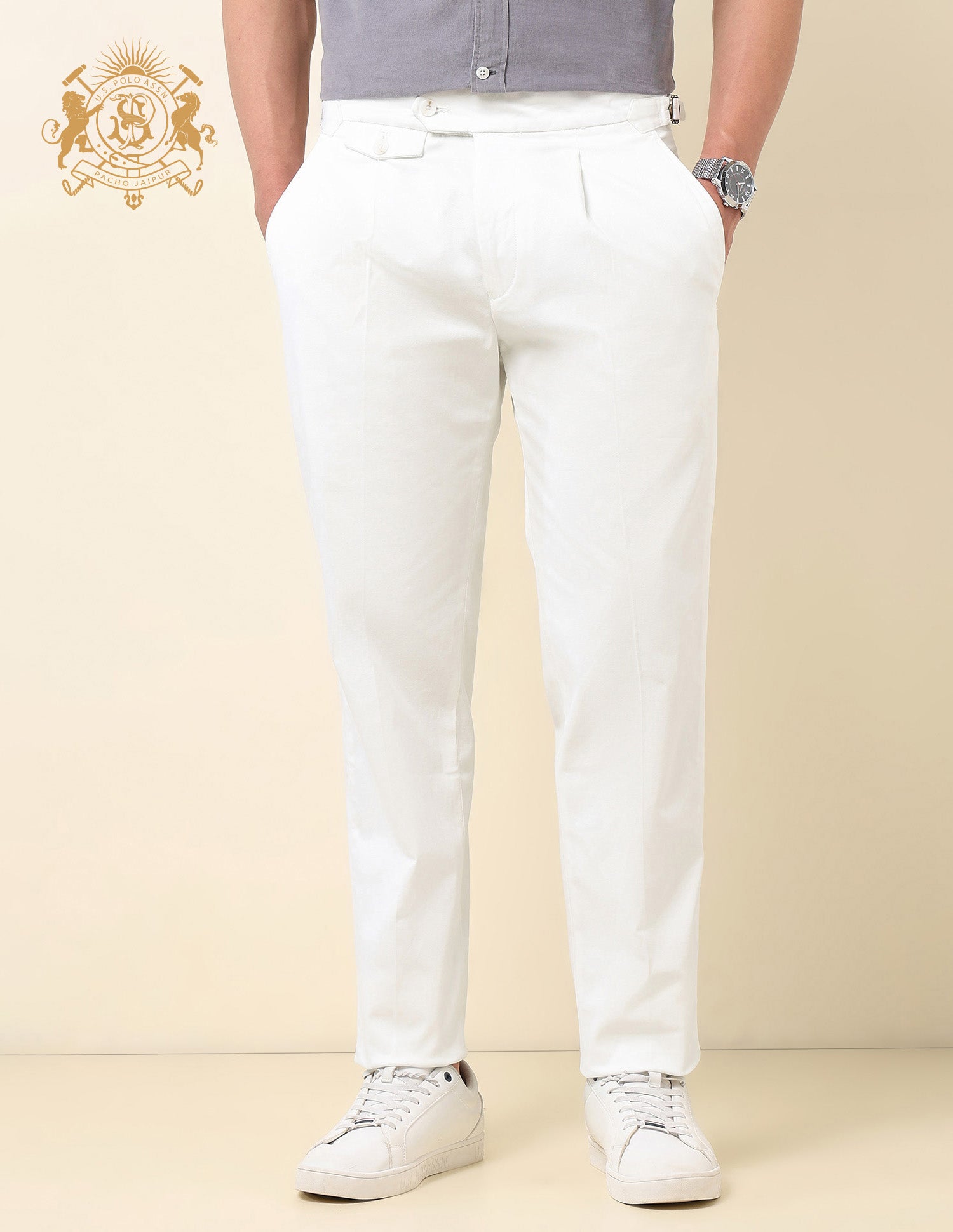 Riley Straight Fit Pacho Trousers White - U.S. Polo Assn. India | Large