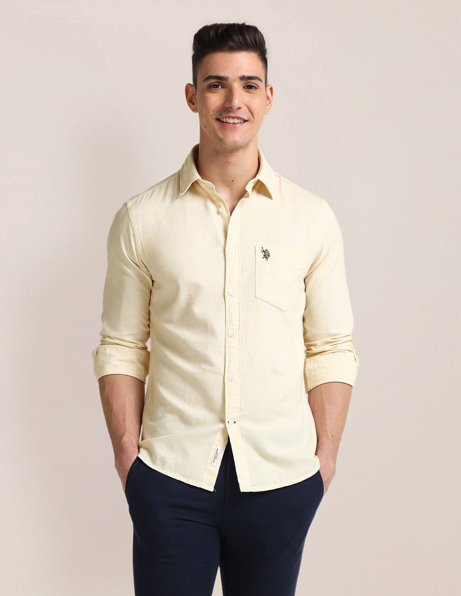 Tailored Regular Fit Solid Shirt Ivory - U.S. Polo Assn. India | Large