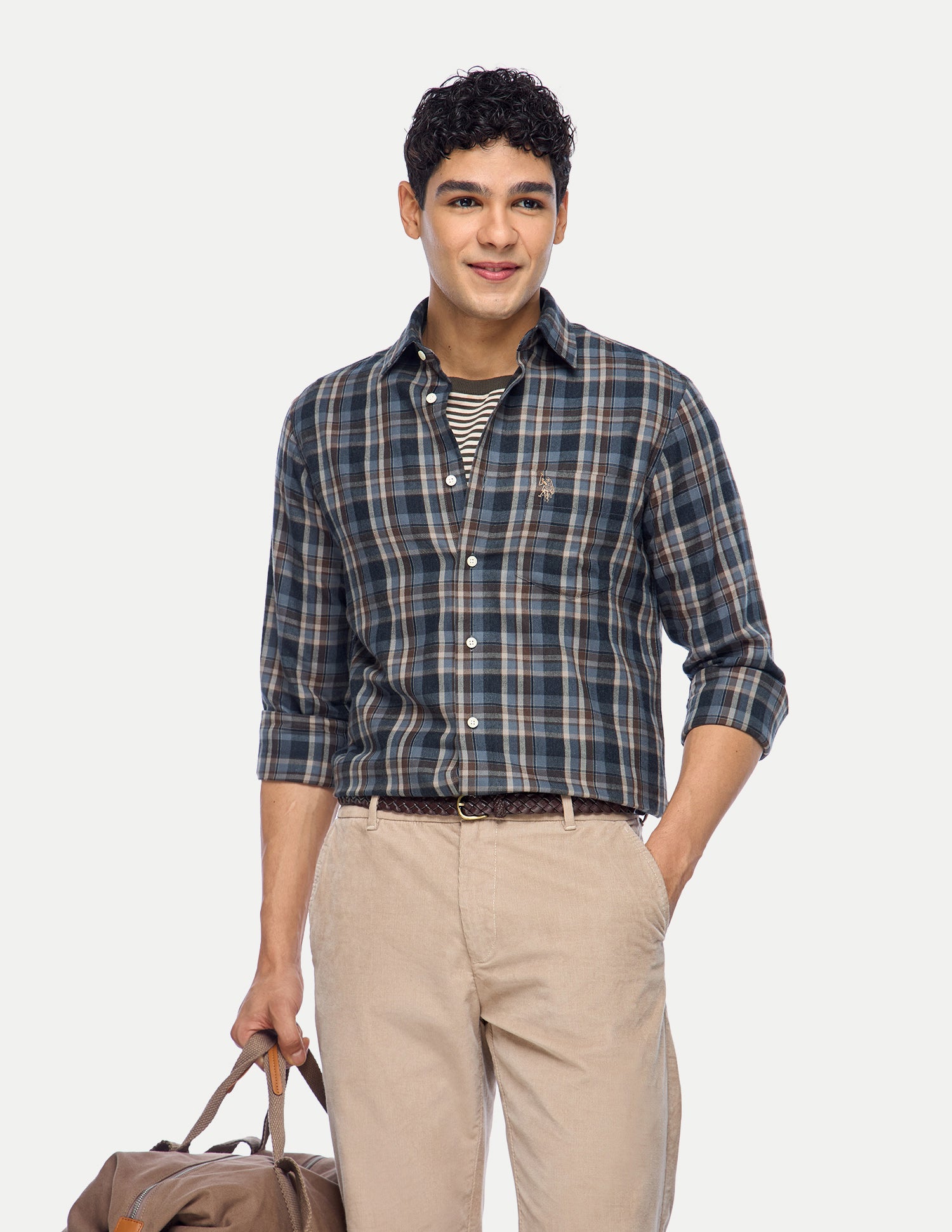 Plaid Checked Twill Shirt Grey - U.S. Polo Assn. India | Large