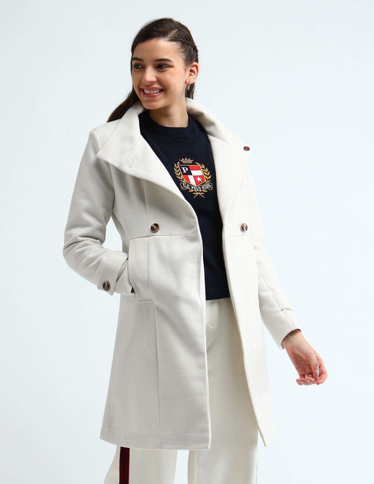 Double Breasted A Line Jacket White - U.S. Polo Assn. India | Large