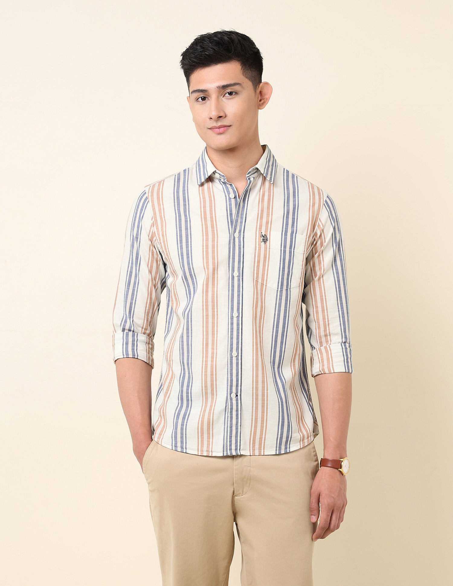 Vertical Striped Pure Cotton Shirt Navy - U.S. Polo Assn. India | Large