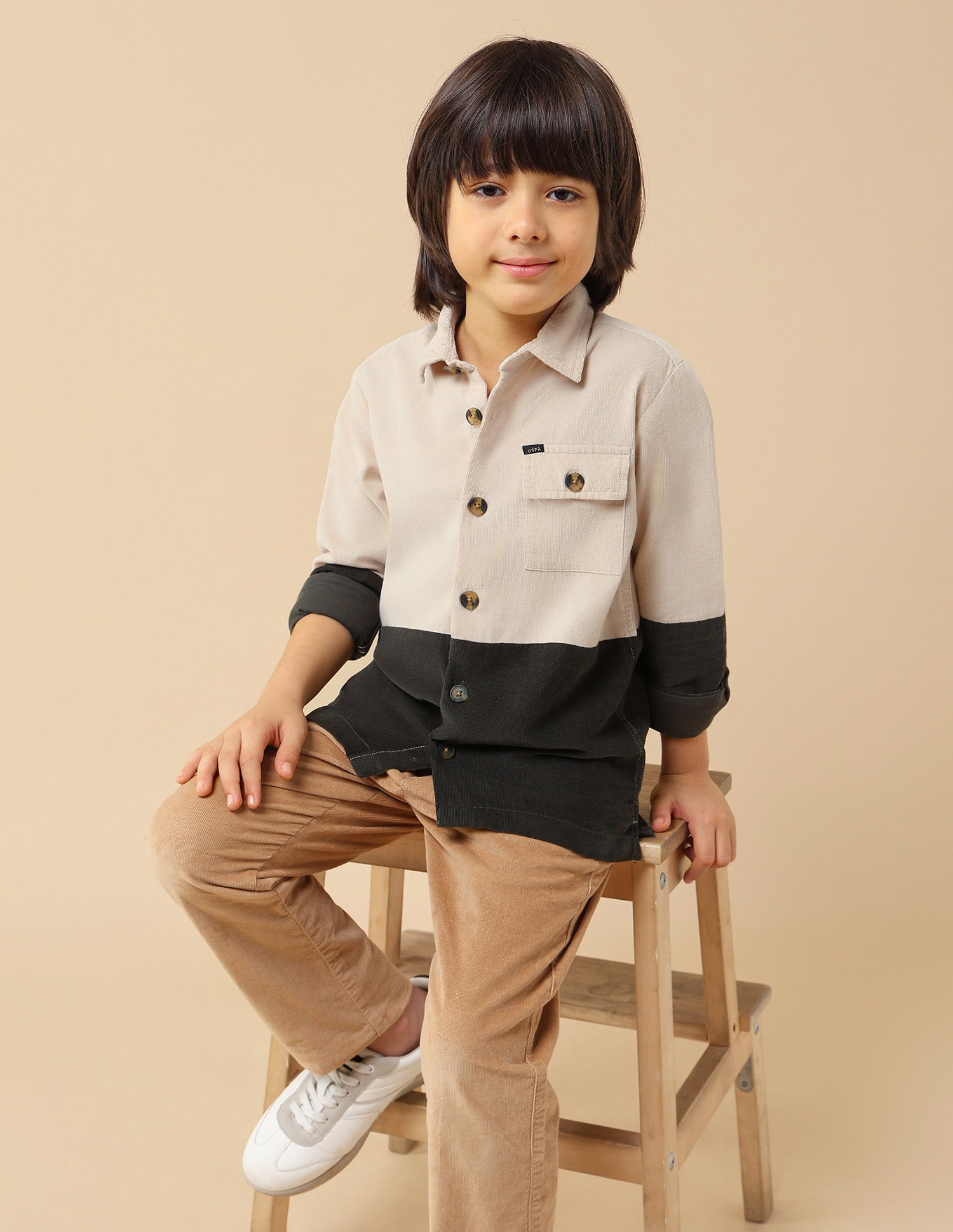 Boys Colourblocked Corduroy Shirt