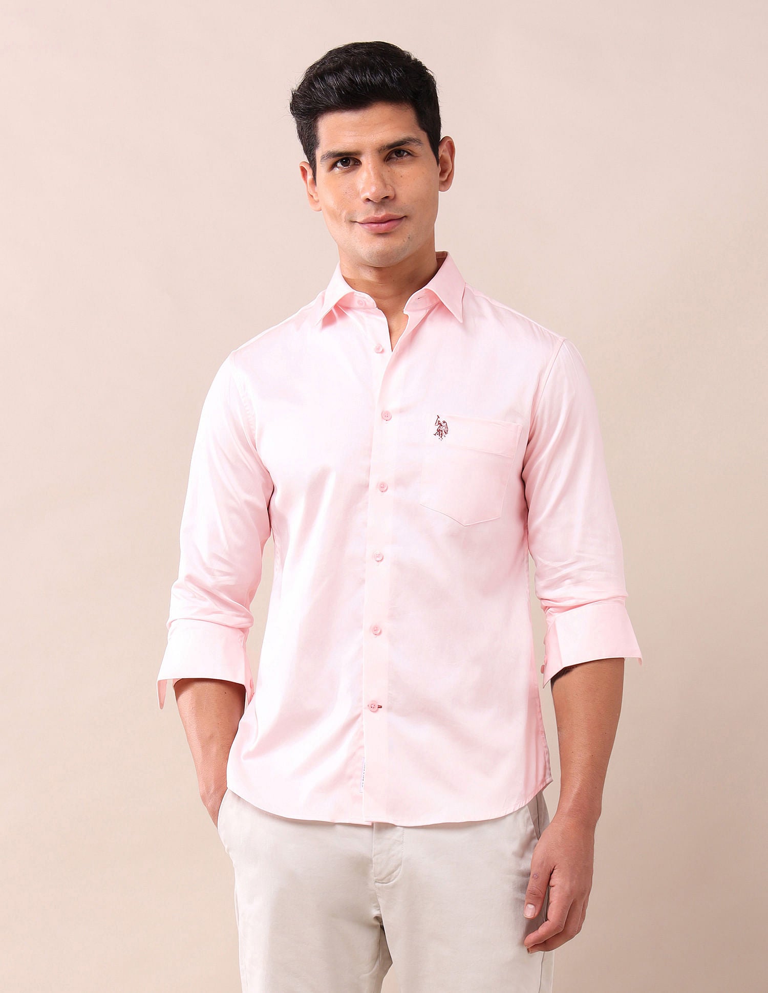 Tailored Fit Solid Shirt Light Pink - U.S. Polo Assn. India | Large