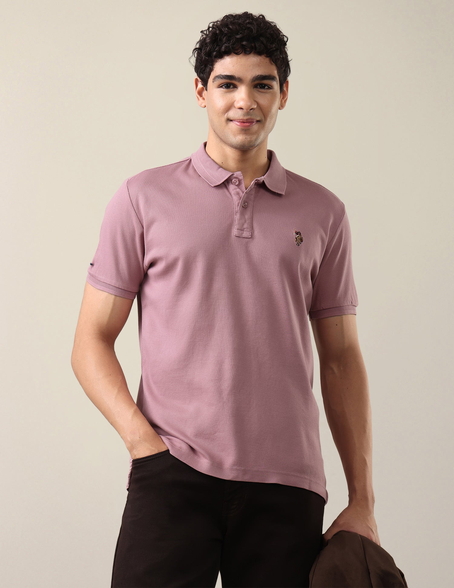 Solid Slim Fit Polo Shirt Peach - U.S. Polo Assn. India | Large