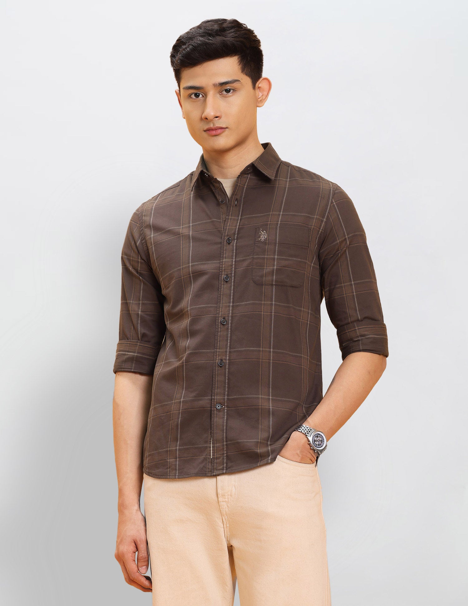 Grid Tattersall Checked Pure Cotton Shirt