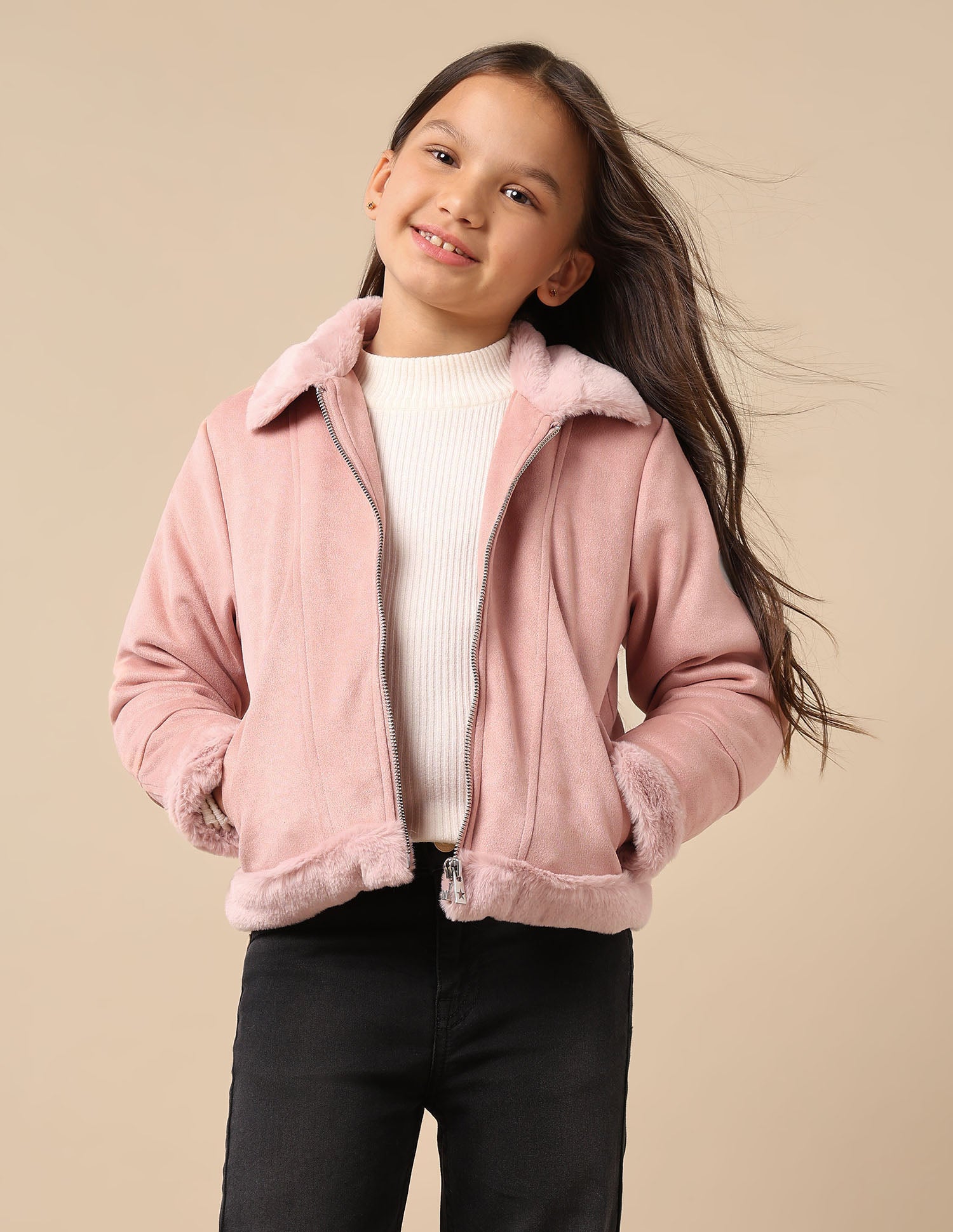 Girls Zip Up Suede Jacket