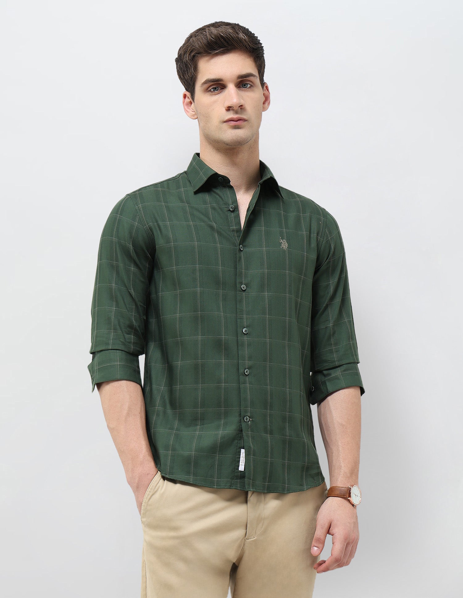 Textured With Grid Checked Dobby Shirt