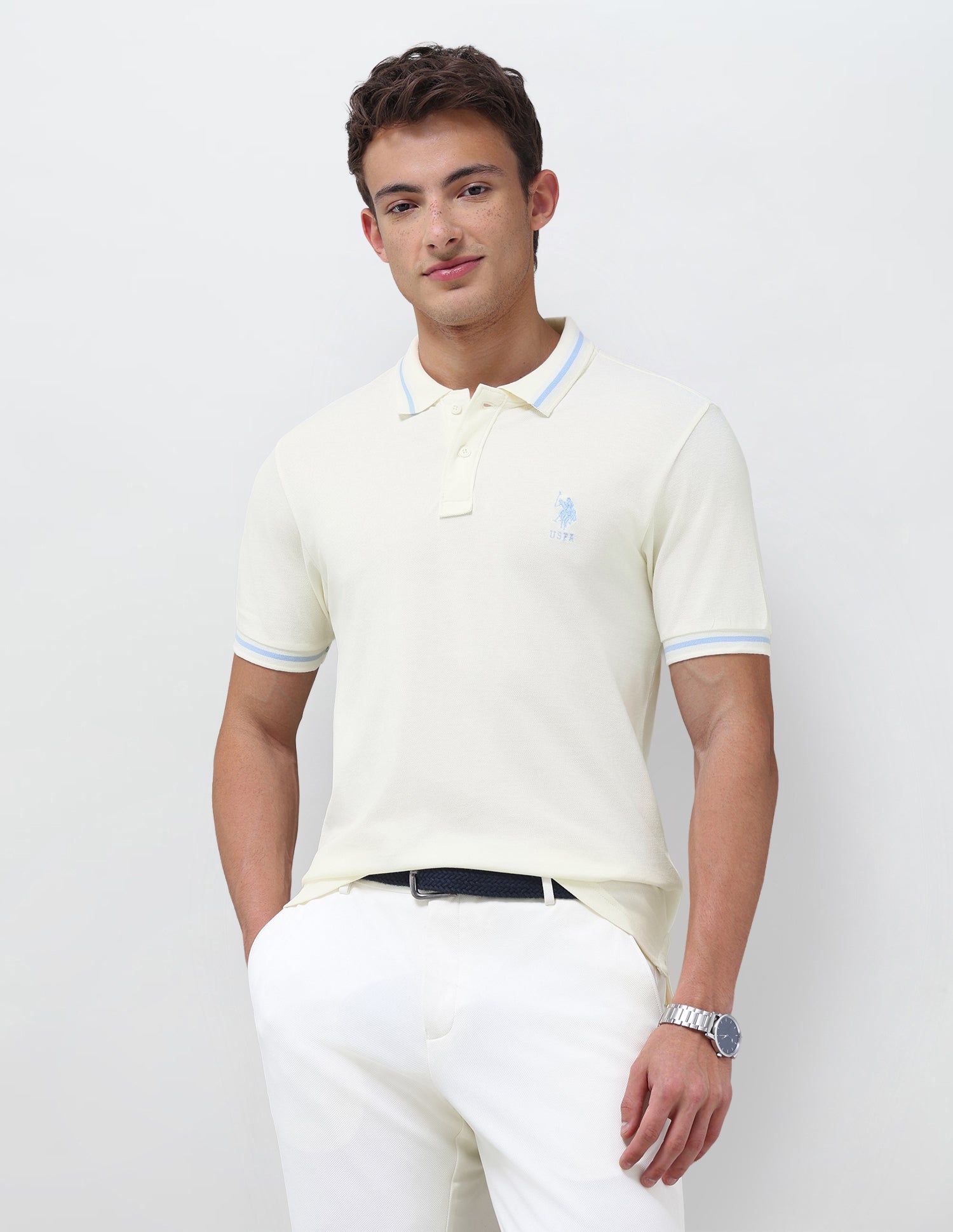 Solid Regular Fit Polo Shirt Cream - U.S. Polo Assn. India | Large