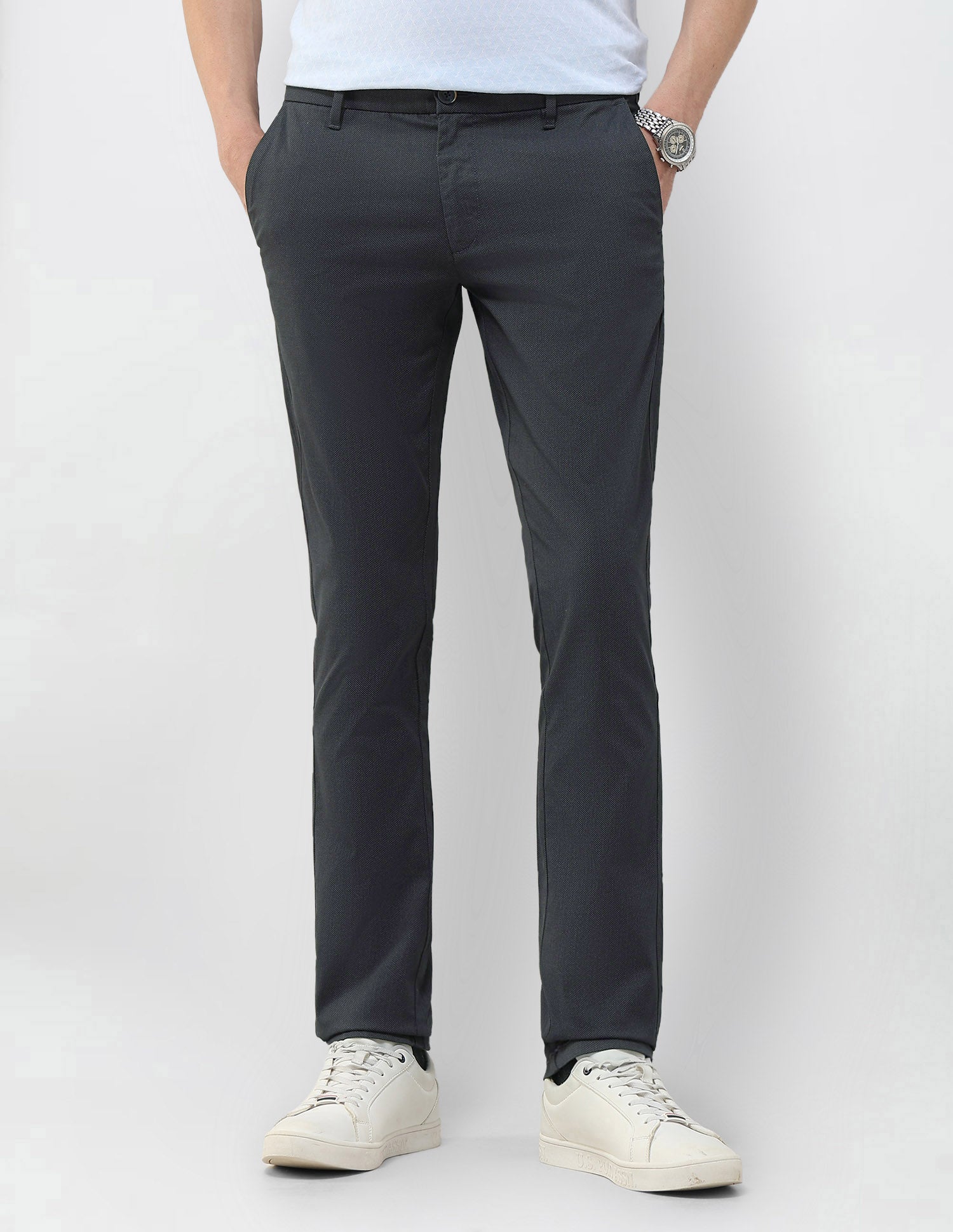 Textured Slim Fit Trousers