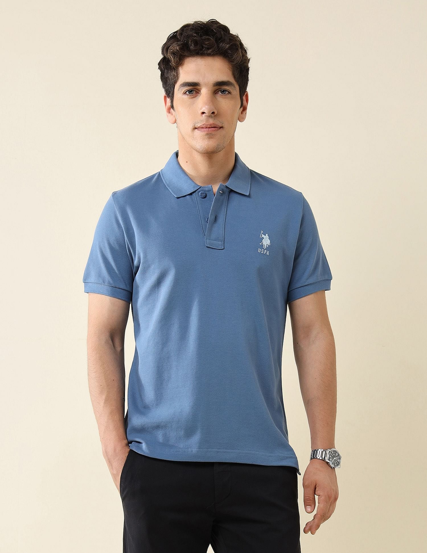 Pure Cotton Slim Fit Polo Shirt Blue - U.S. Polo Assn. India | Large