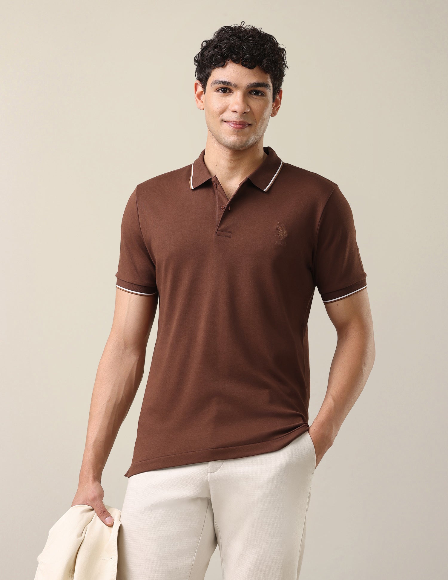 Solid Slim Fit Polo Shirt Brown - U.S. Polo Assn. India | Large